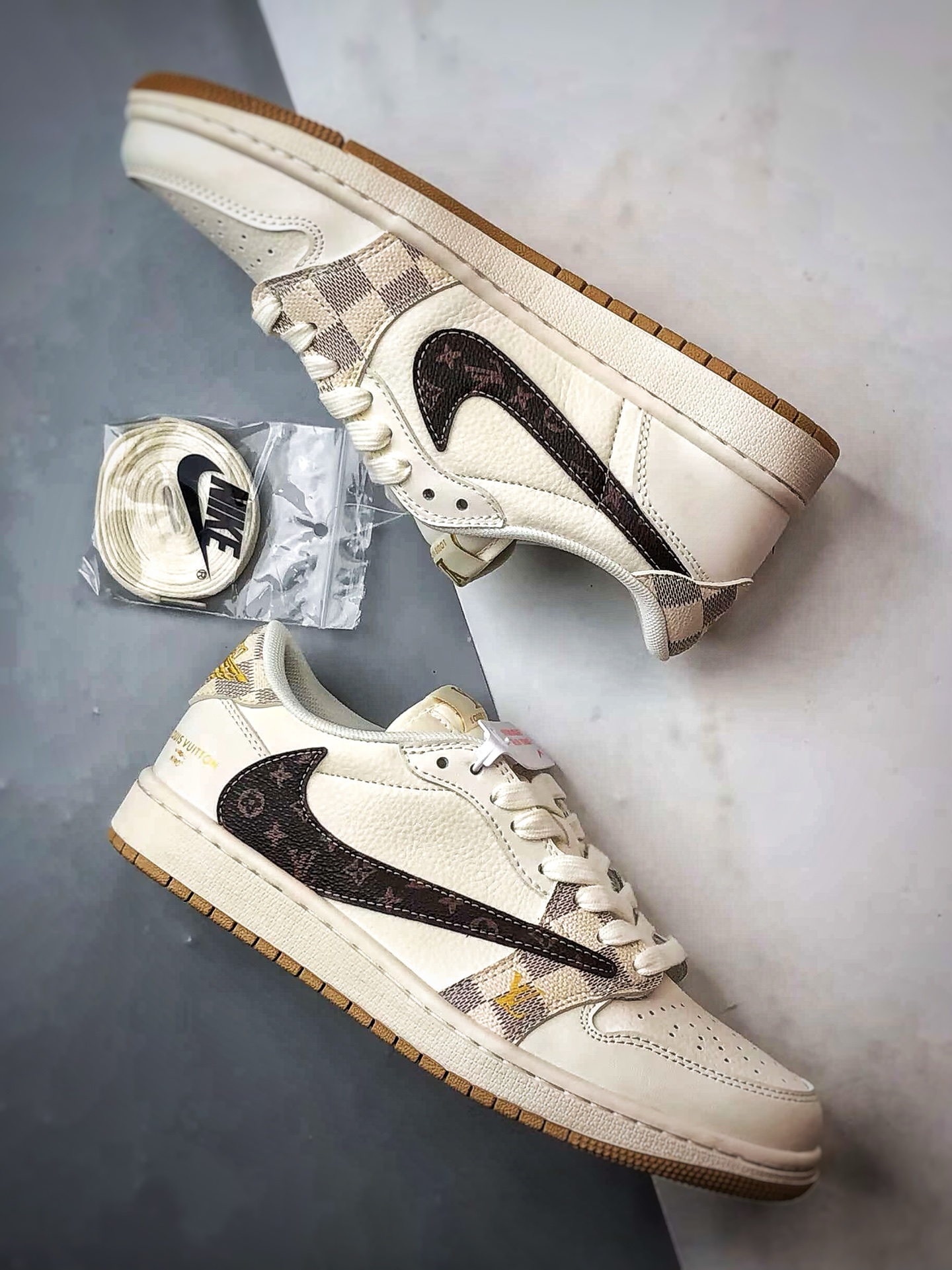 290 Air Jordan 1 Low OG ”高端定制” LV老花米白棕倒钩 XS7089-617