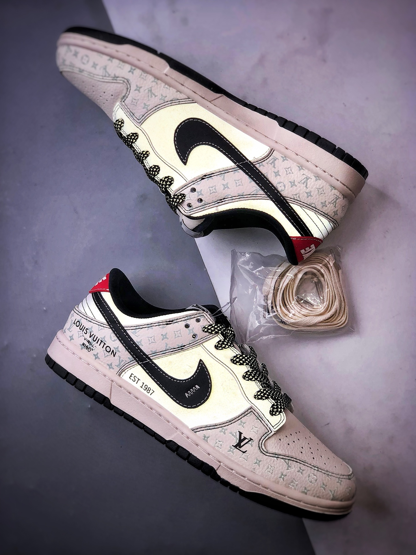 290 NK Dunk Low Retro ”DIY高端定制” LV印花米白黑钩 低帮休闲运动板鞋 YX5066-362-Chinese UA Cheap High Quatity Brand Clothes Bags handbags Sneakers wholesale wholesaler seller from China Factory suppliers Fashion Clothing Shoes best Quality Beautiful Price 290 NK Dunk Low Retro ”DIY高端定制” LV印花米白黑钩 低帮休闲运动板鞋 YX5066-362