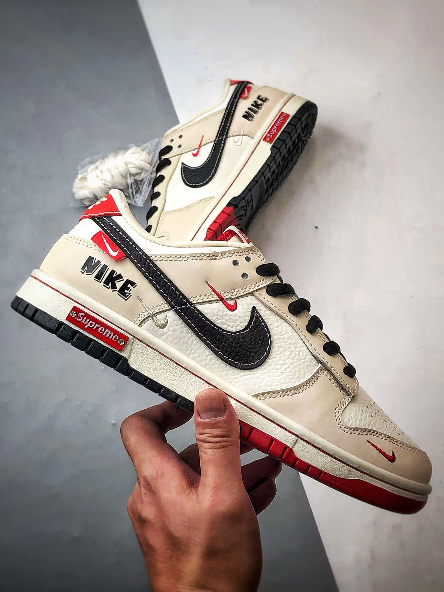 NK Dunk Low Retro ”DIY高端定制” Sup米黑红 低帮休闲运动板鞋 SC9207-427