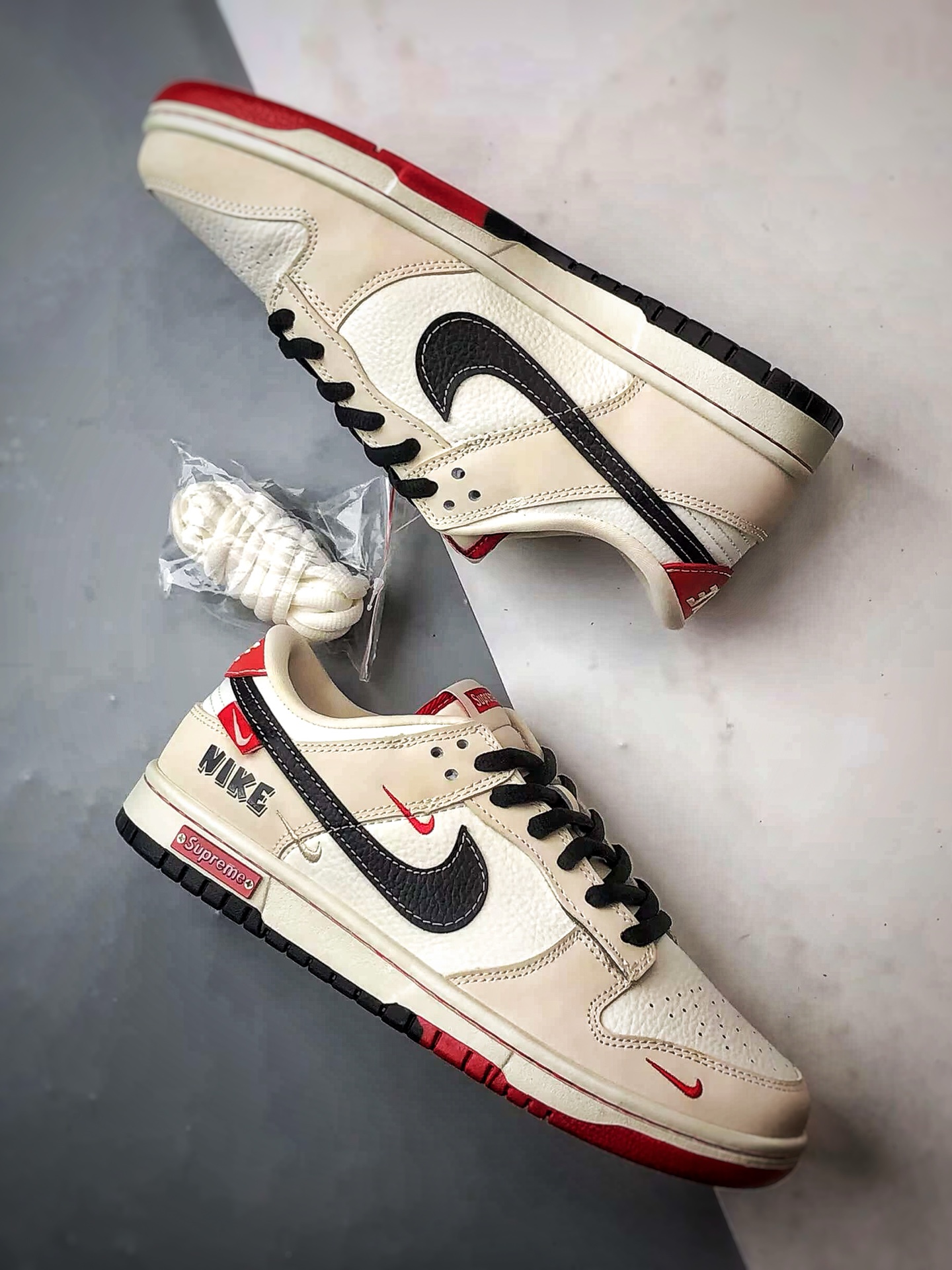 NK Dunk Low Retro ”DIY高端定制” Sup米黑红 低帮休闲运动板鞋 SC9207-427