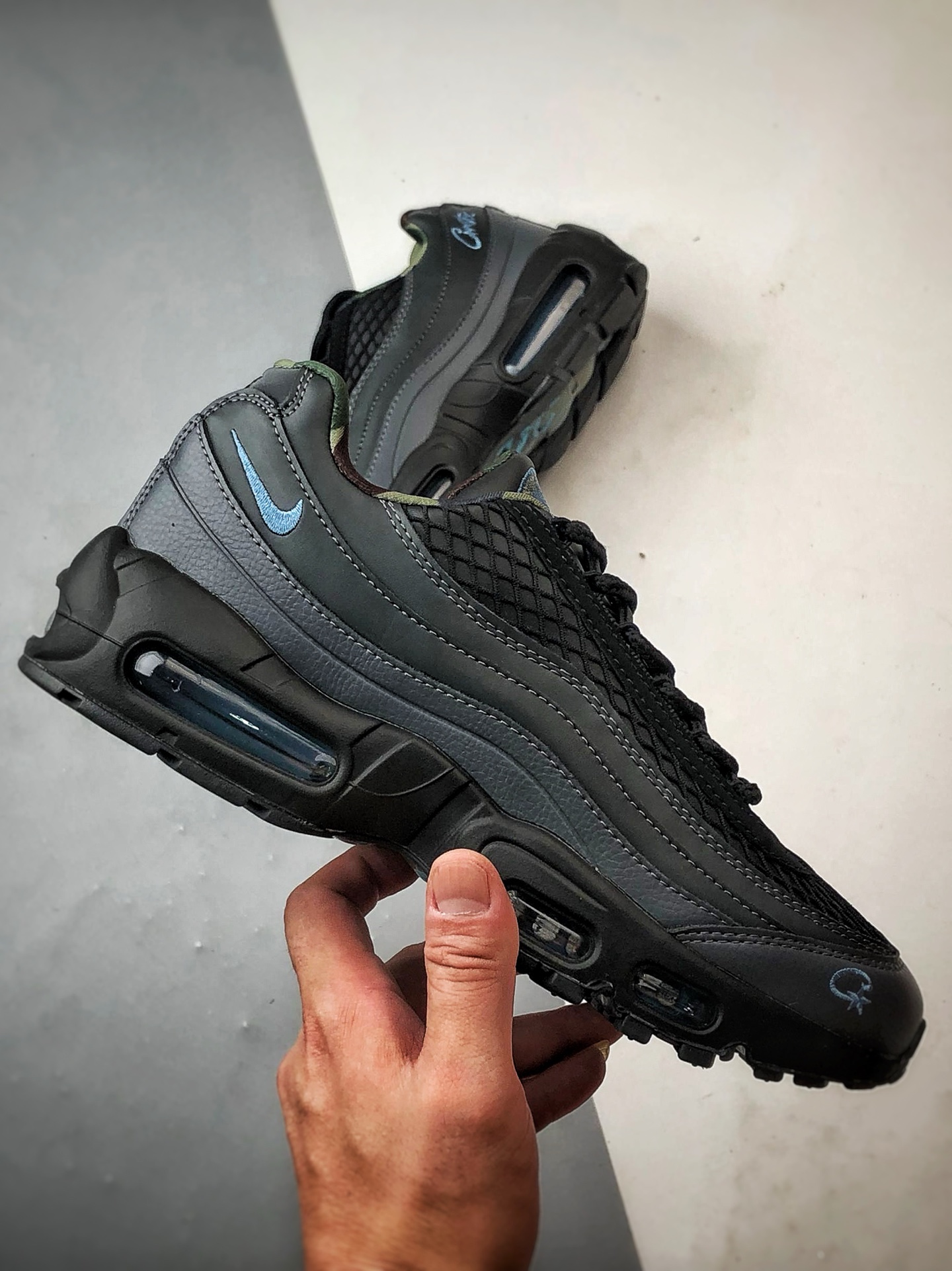 Corteiz x NK Air Max 95 黑蓝 外贸原单 织物气垫轻便低帮跑步鞋 FB2709-002-莆田鞋,莆田鞋货源,高仿鞋,高仿鞋货源,安福档口,莆田高仿鞋,莆田鞋批发,高仿鞋批发,莆田高仿运动鞋,高仿运动鞋,莆田运动鞋 Corteiz x NK Air Max 95 黑蓝 外贸原单 织物气垫轻便低帮跑步鞋 FB2709-002