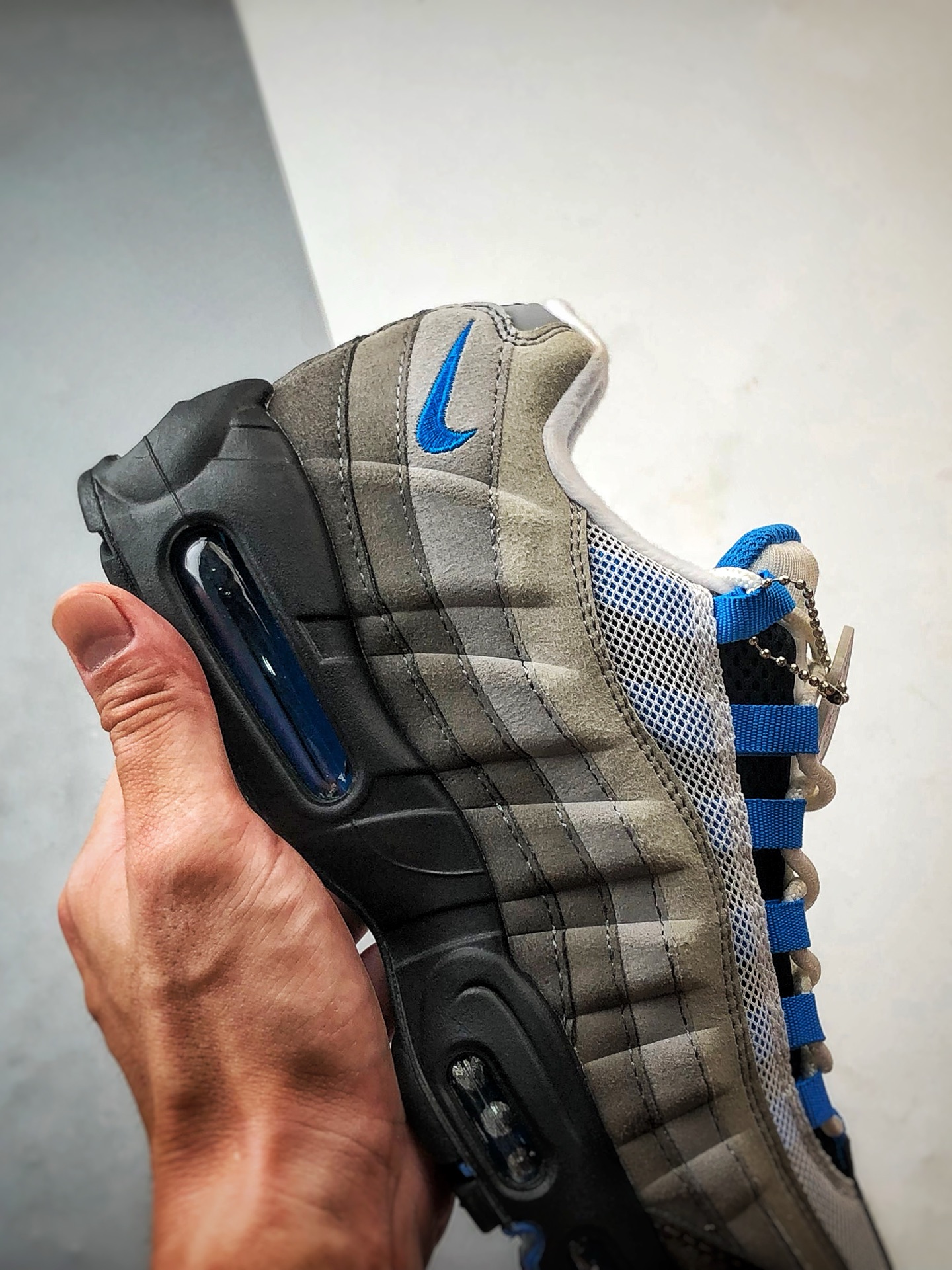230 NK Air Max 95 黑灰蓝 外贸原单 织物气垫轻便低帮跑步鞋 609048-104