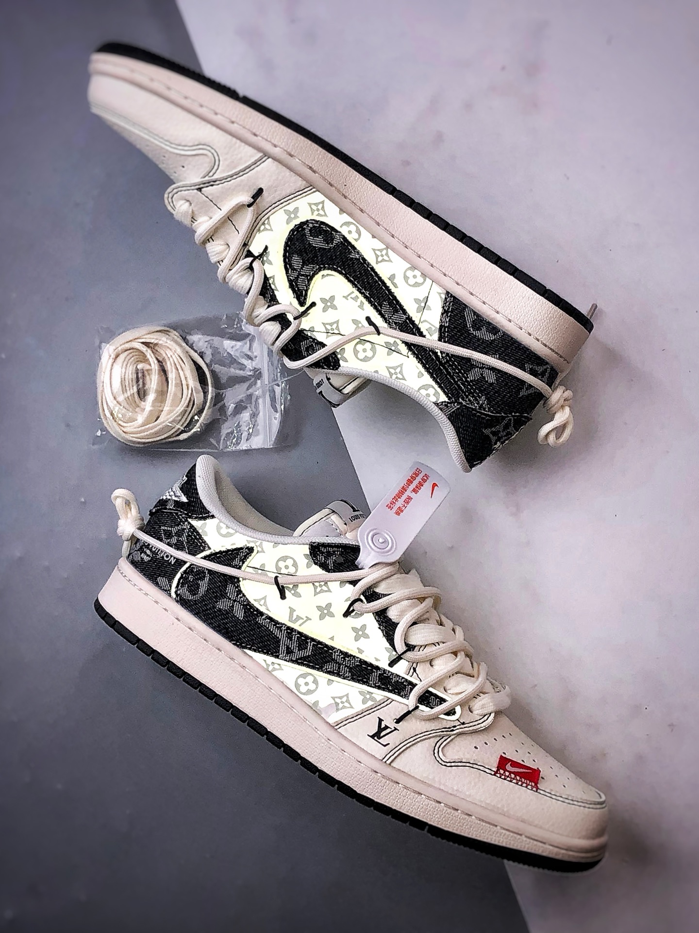 310 Air Jordan 1 Low OG ”高端定制” LV白黑印花牛仔解构 YX5066-388