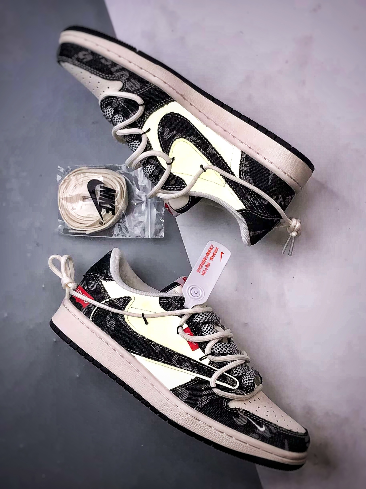 Air Jordan 1 Low OG ”高端定制” 李维斯白黑牛仔倒钩解构 HT5088-600