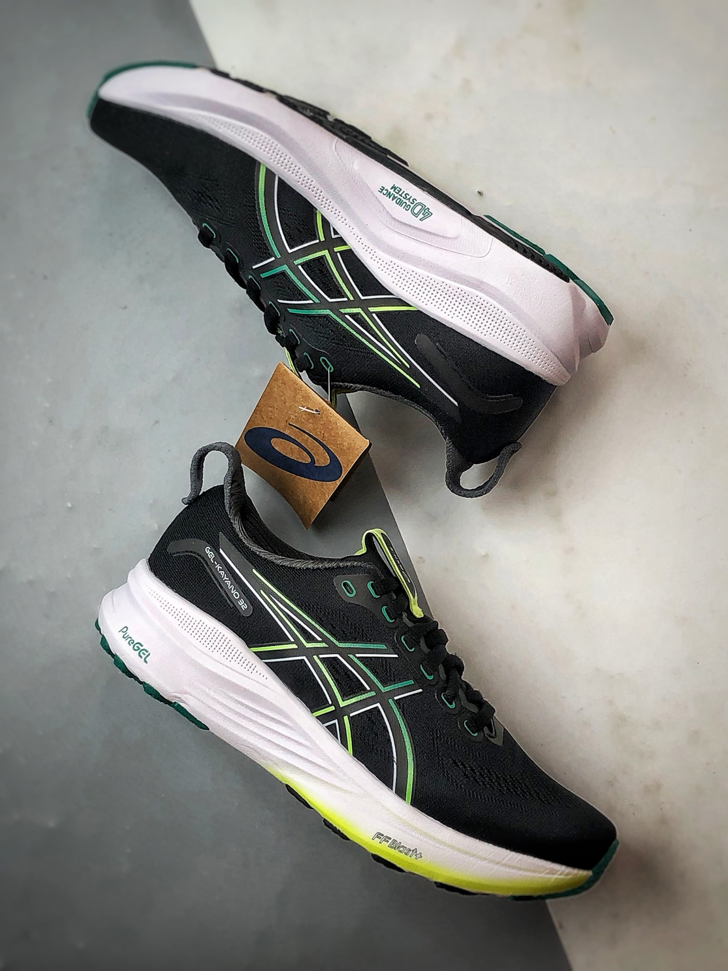 Asics Gel-Kayano 32 黑绿 卡亚诺32代有氧轻量运动慢跑鞋 1012B904-001