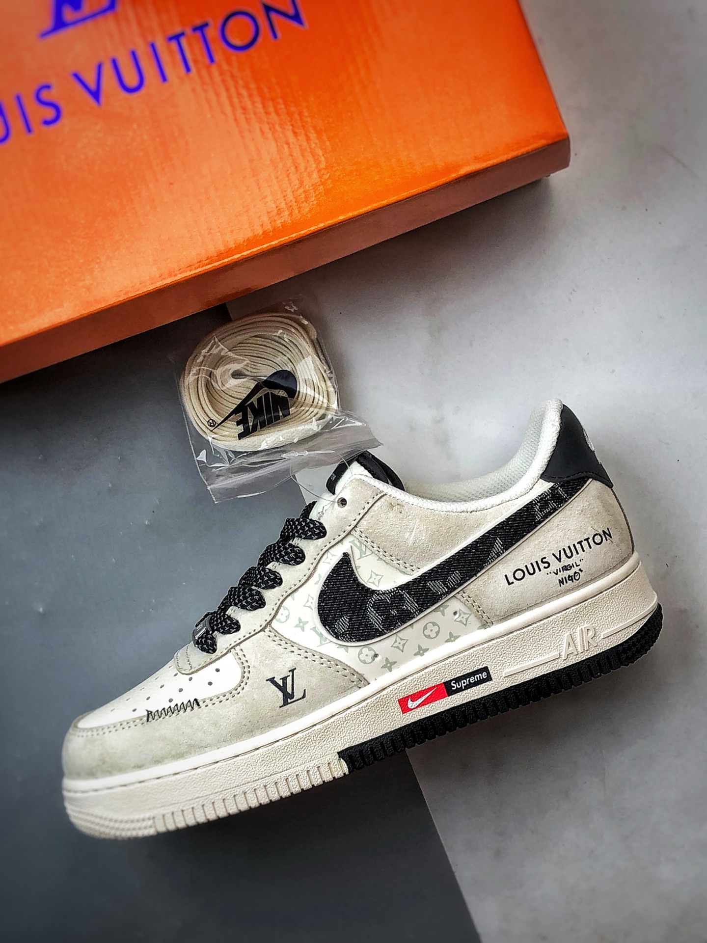 LV x Air Force 1 Low 灰黑牛仔钩 MZ9588-801-莆田鞋,莆田鞋货源,高仿鞋,高仿鞋货源,安福档口,莆田高仿鞋,莆田鞋批发,高仿鞋批发,莆田高仿运动鞋,高仿运动鞋,莆田运动鞋 LV x Air Force 1 Low 灰黑牛仔钩 MZ9588-801