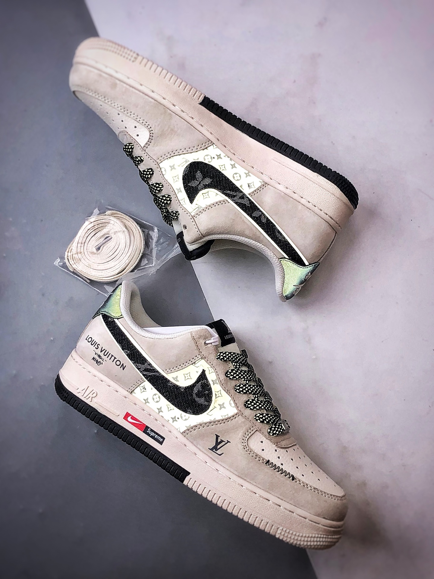 LV x Air Force 1 Low 灰黑牛仔钩 MZ9588-801-莆田鞋,莆田鞋货源,高仿鞋,高仿鞋货源,安福档口,莆田高仿鞋,莆田鞋批发,高仿鞋批发,莆田高仿运动鞋,高仿运动鞋,莆田运动鞋 LV x Air Force 1 Low 灰黑牛仔钩 MZ9588-801