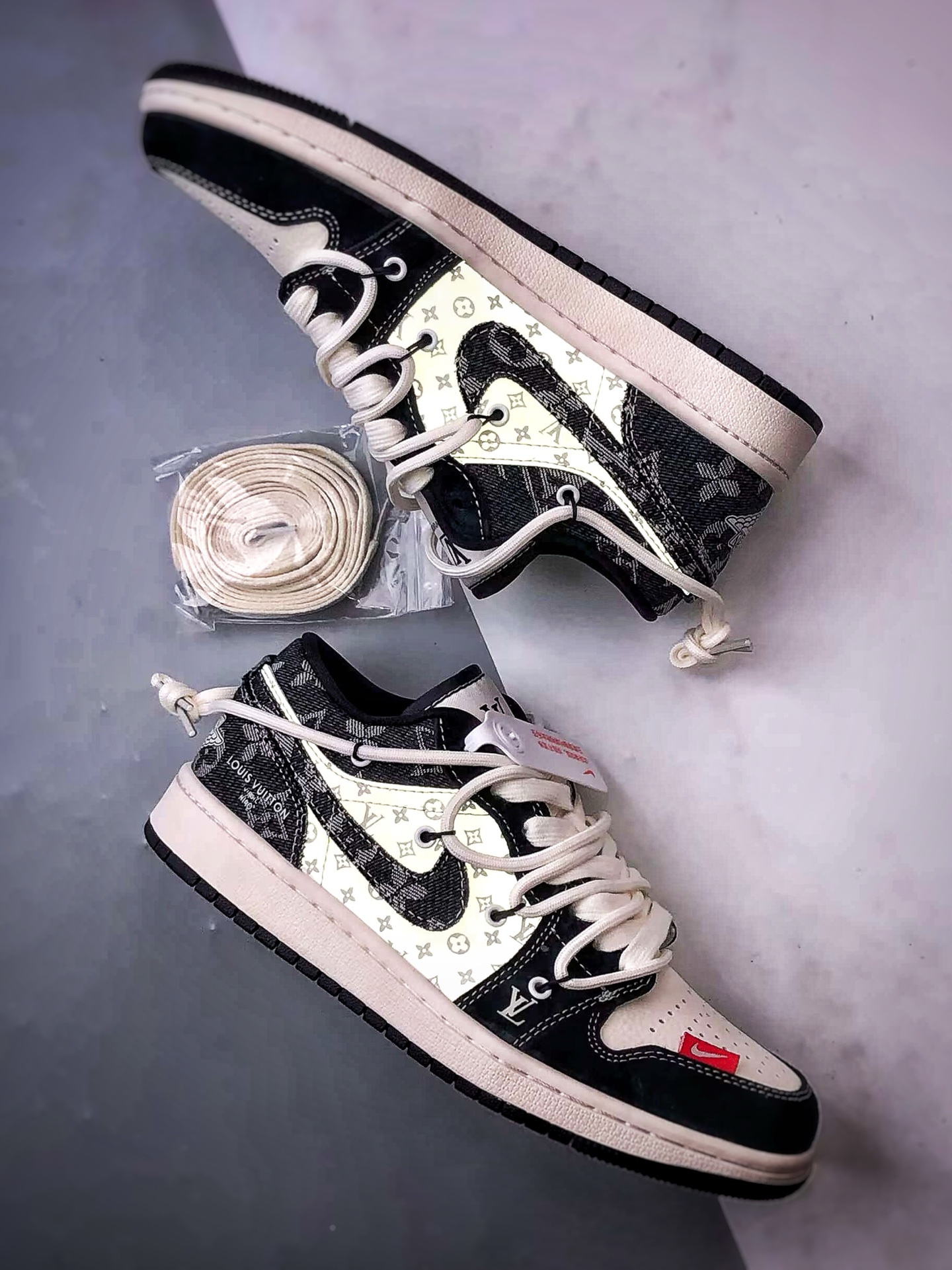 Air Jordan 1 Low ”高端定制” LV白黑牛仔拼接解构 YX5066-383