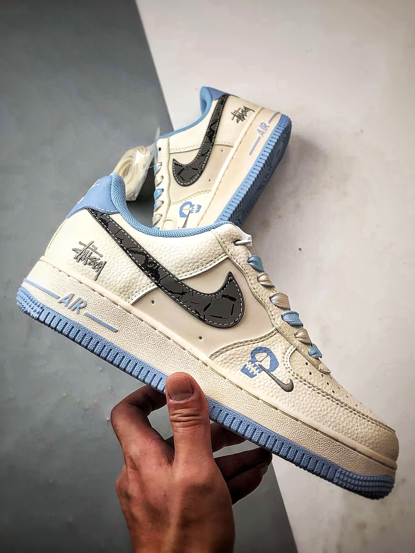Stussy x Air Force 1 Low 米白蓝灰钩 QW5606-269
