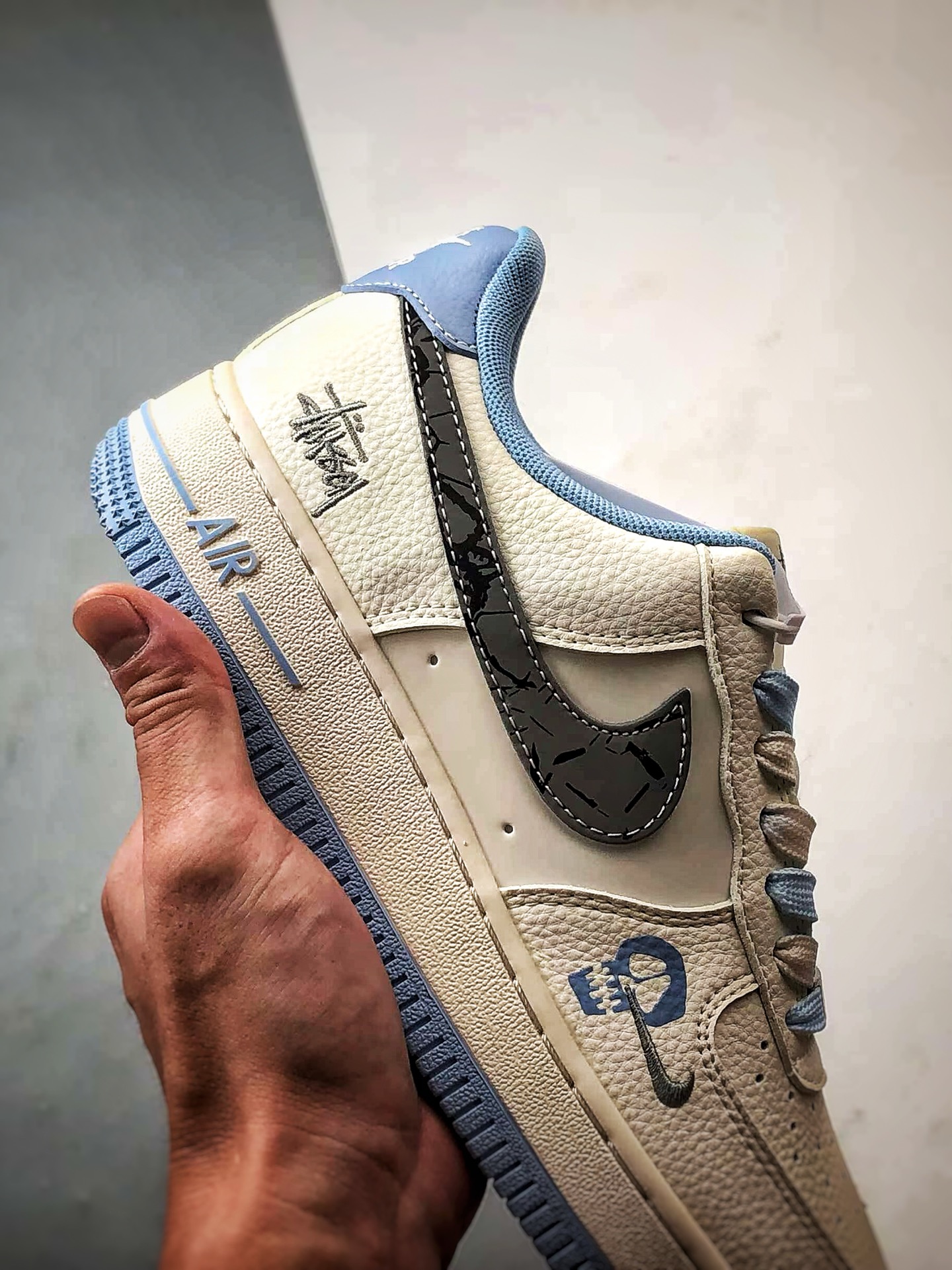 Stussy x Air Force 1 Low 米白蓝灰钩 QW5606-269