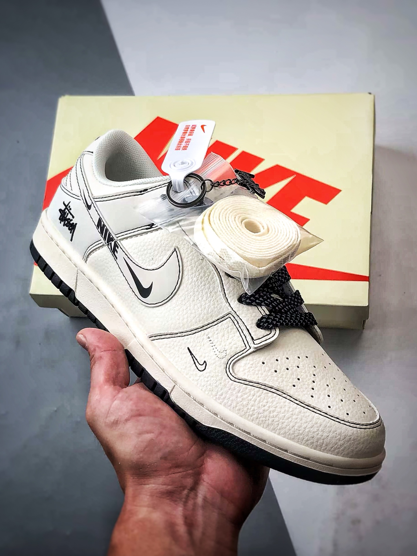 NK Dunk Low Retro ”DIY高端定制” 斯图西涂鸦钩米白黑 低帮休闲运动板鞋 HH7518-096