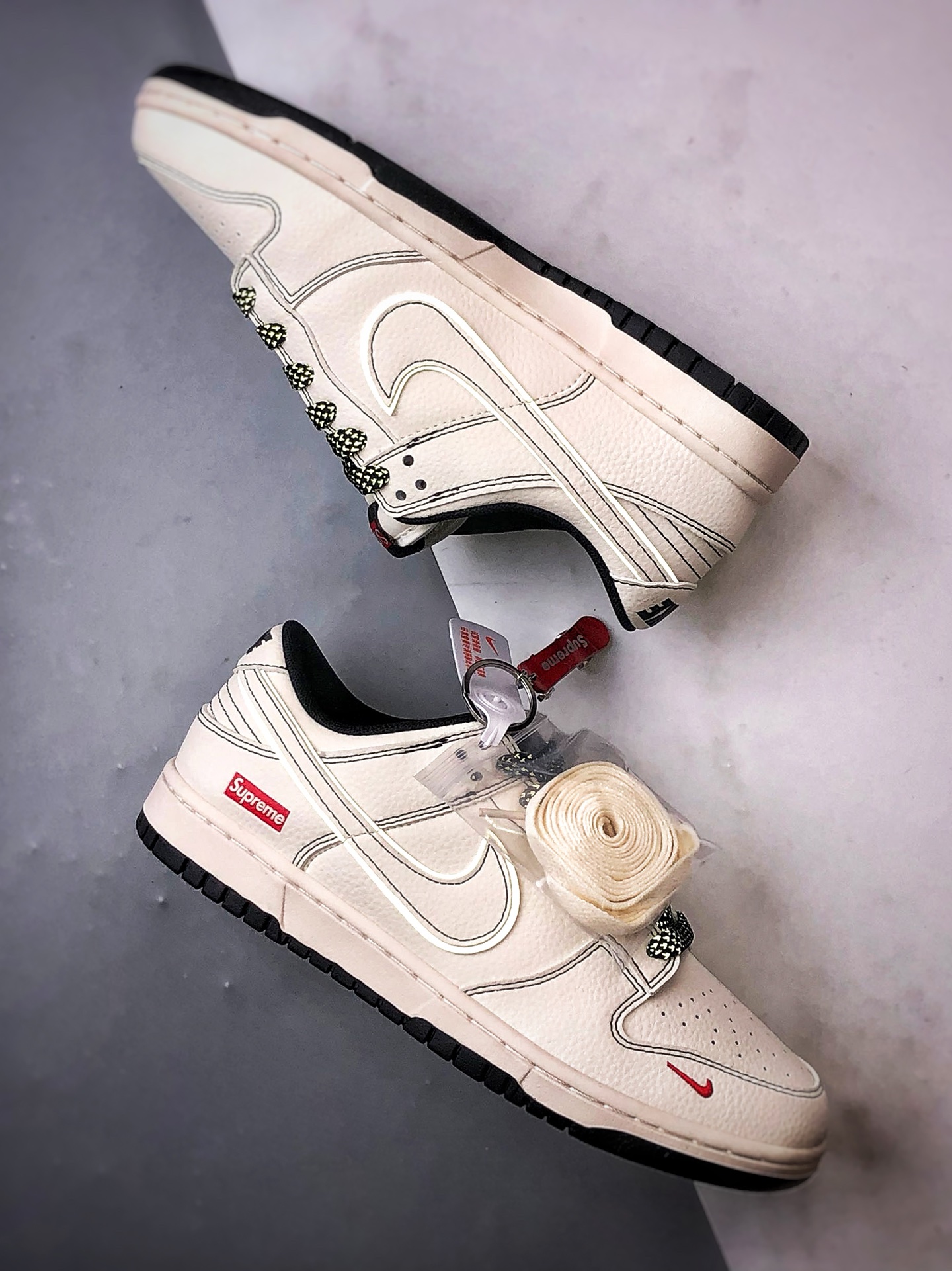 NK Dunk Low Retro ”DIY高端定制” Sup米白黑小红钩 低帮休闲运动板鞋 HH7518-098