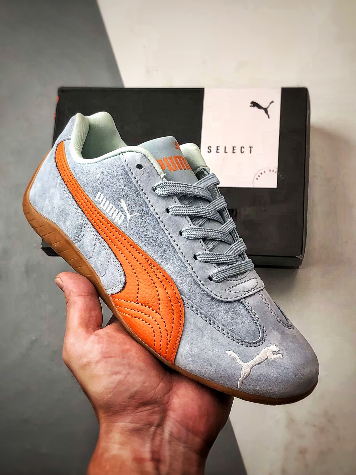 170 Puma Speedcet 浅蓝橙 彪马低帮复古运动休闲赛车跑鞋  406329-40