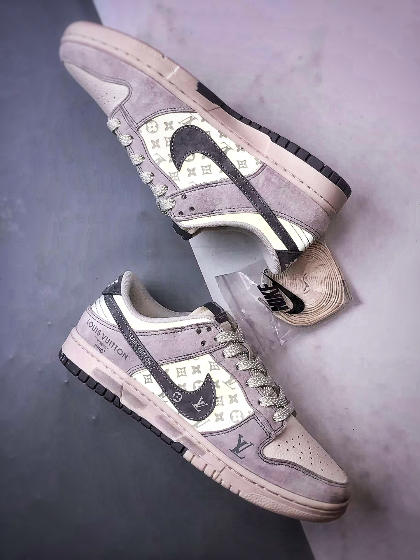 290 NK Dunk Low Retro ”DIY高端定制” LV印花米白灰 低帮休闲运动板鞋 CX5050-Y02