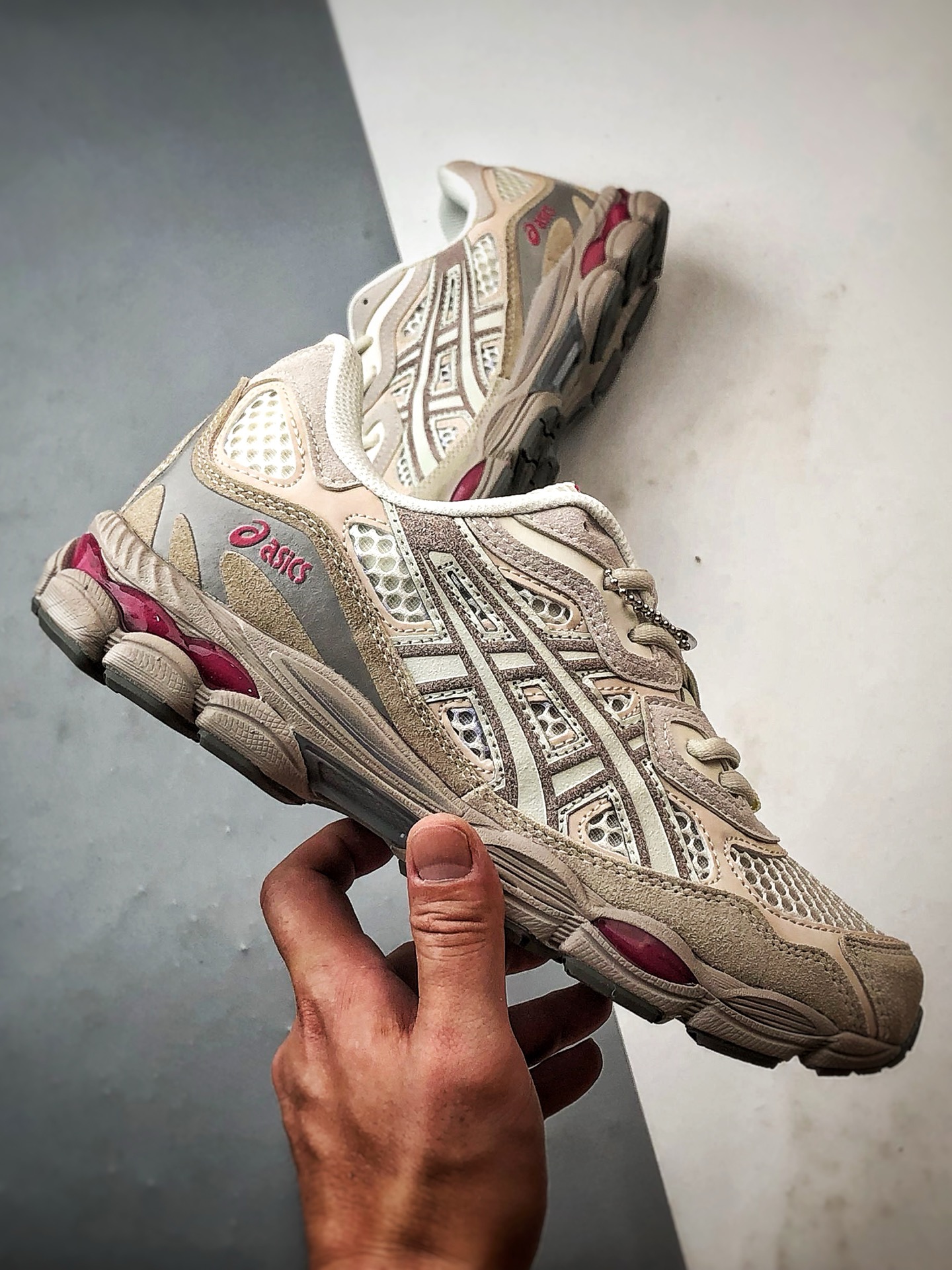 220 Asics Gel-N 复古单品 米灰红 亚瑟士新款厚底街头运动休闲鞋 1203A372-100