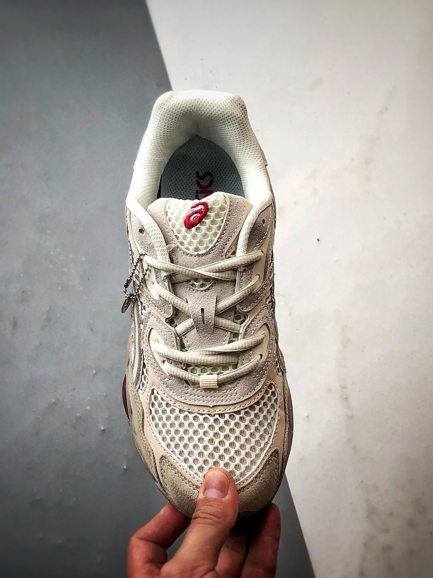 220 Asics Gel-N 复古单品 米灰红 亚瑟士新款厚底街头运动休闲鞋 1203A372-100