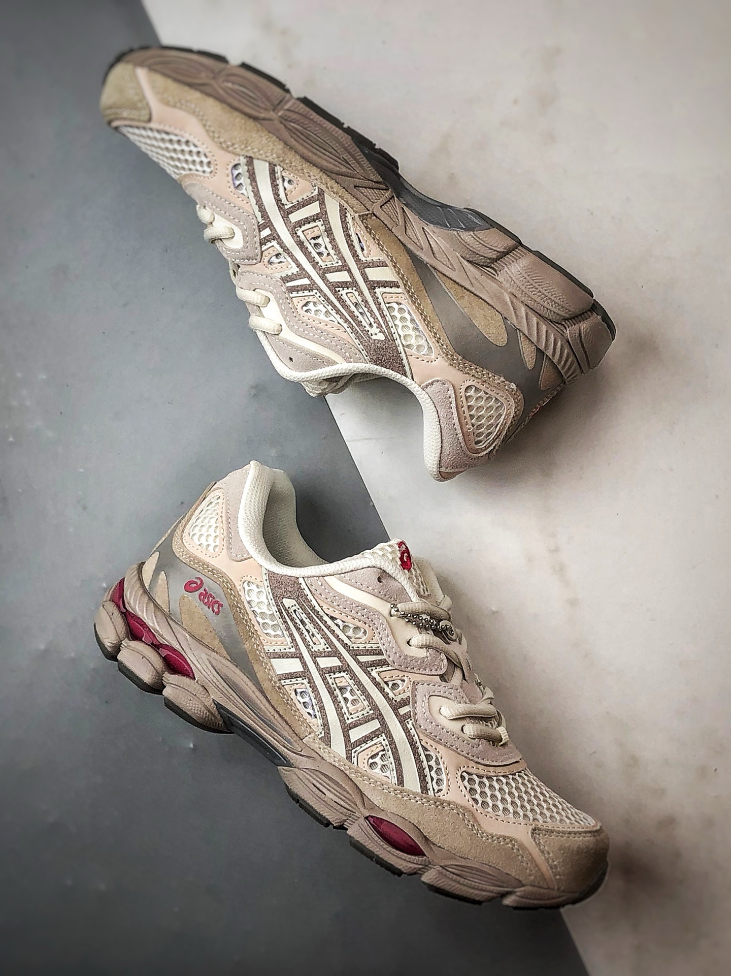 220 Asics Gel-N 复古单品 米灰红 亚瑟士新款厚底街头运动休闲鞋 1203A372-100