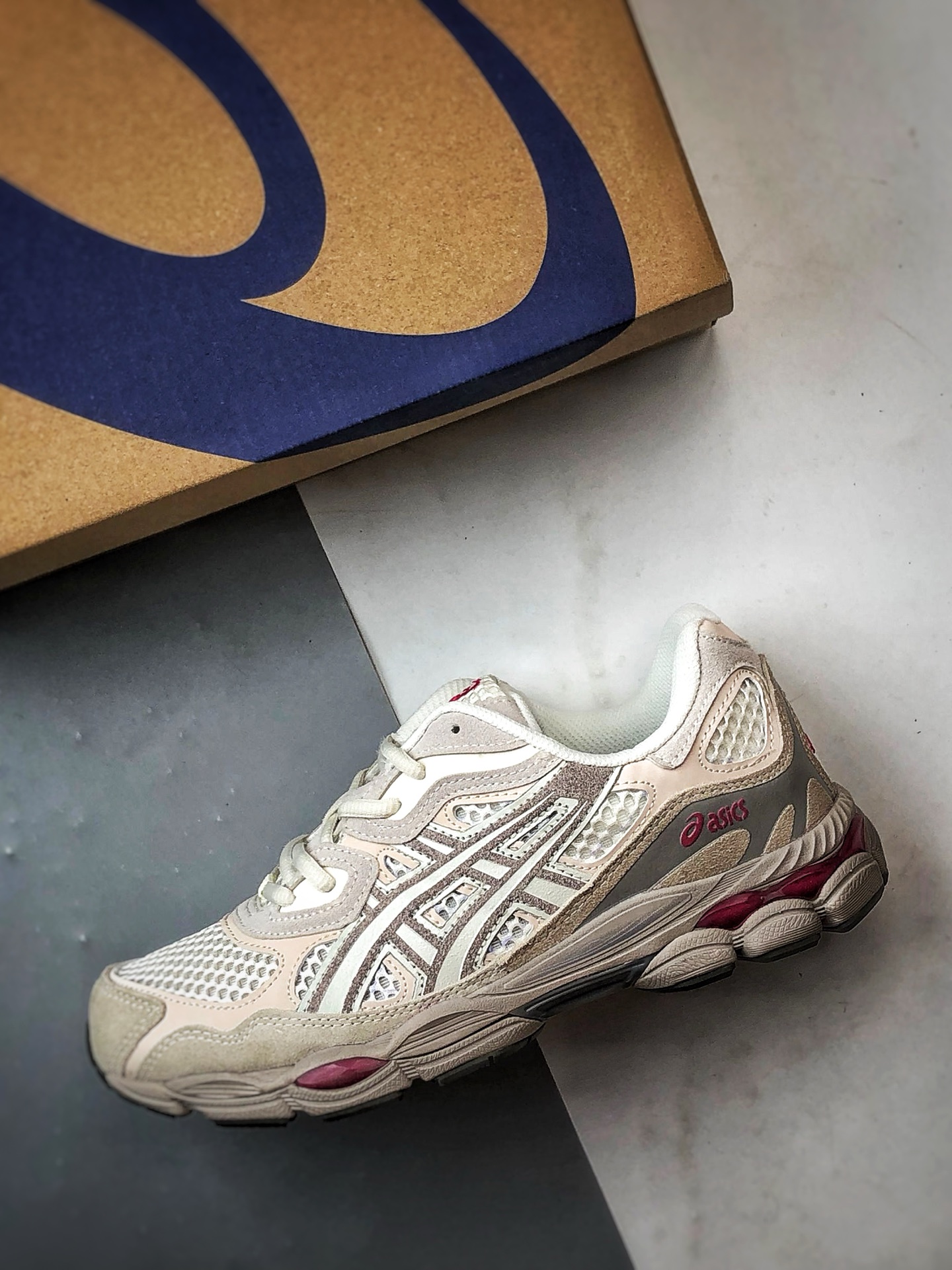 220 Asics Gel-N 复古单品 米灰红 亚瑟士新款厚底街头运动休闲鞋 1203A372-100