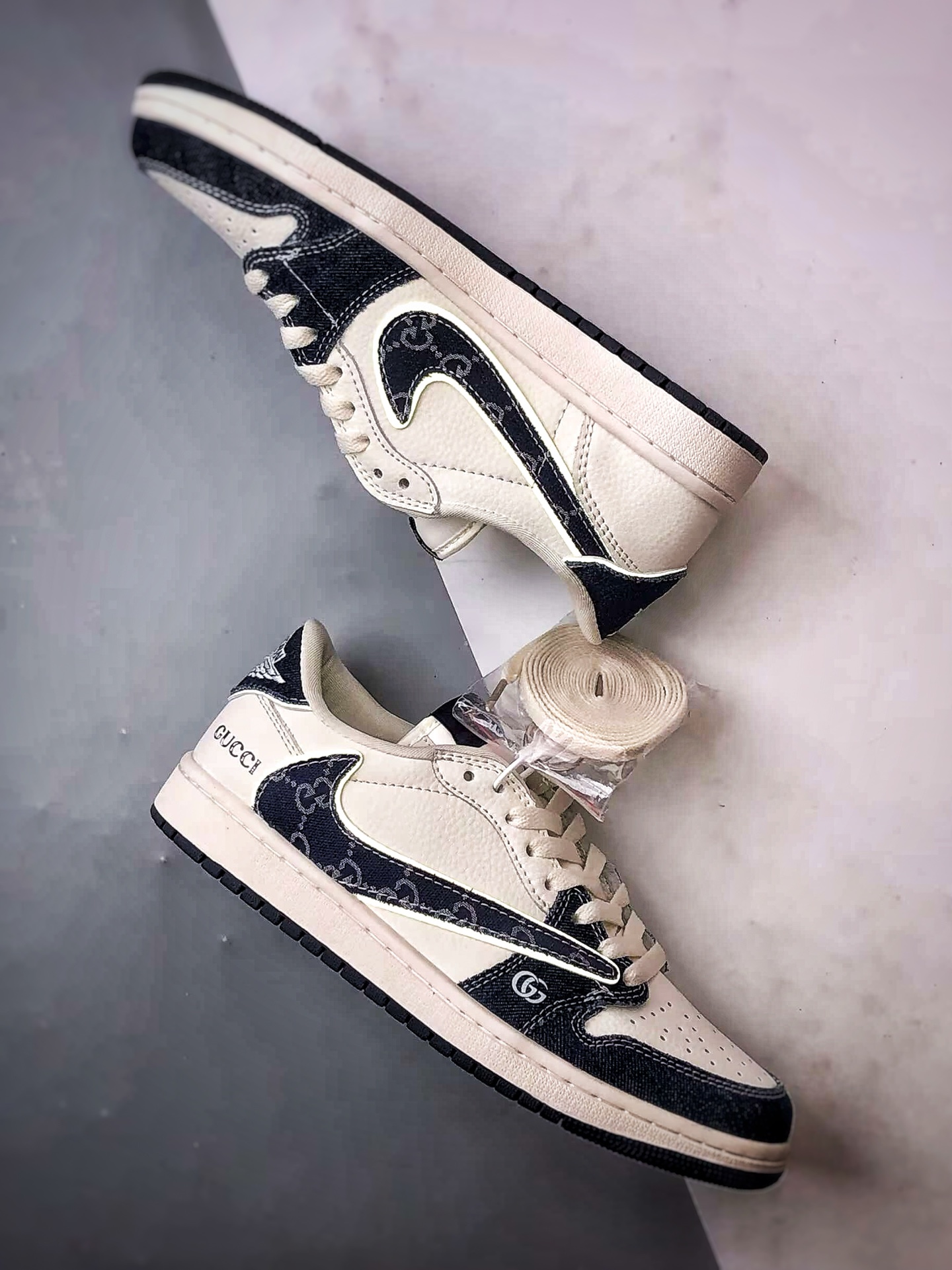 270 Air Jordan 1 Low ”高端定制” 古驰深蓝印花牛仔倒钩 JW1188-147