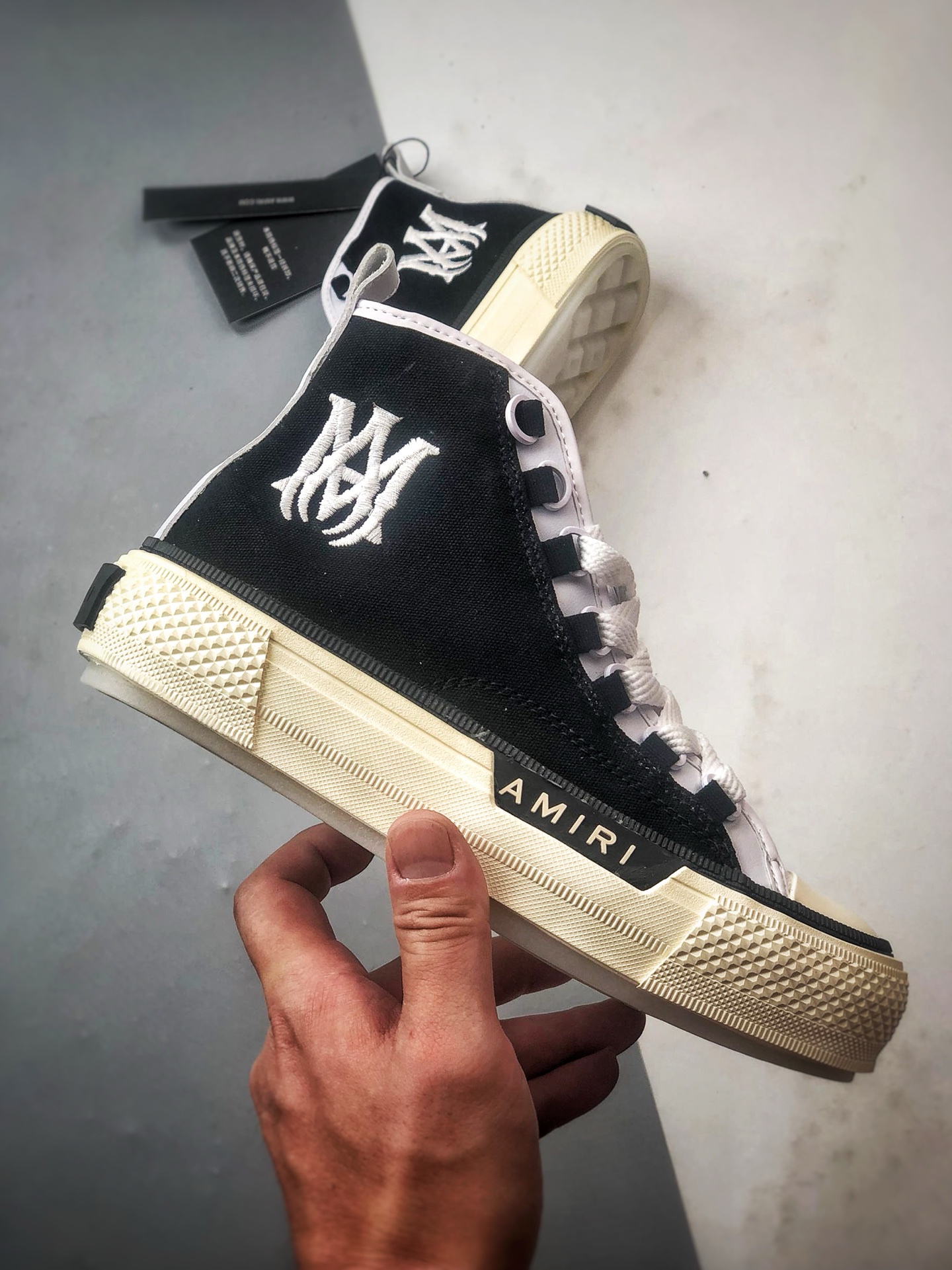 220 AMIRI Ma Court Hi 黑白拼接 埃米尔厚底刺绣复古情侣休闲鞋 AMFOSR1099-004