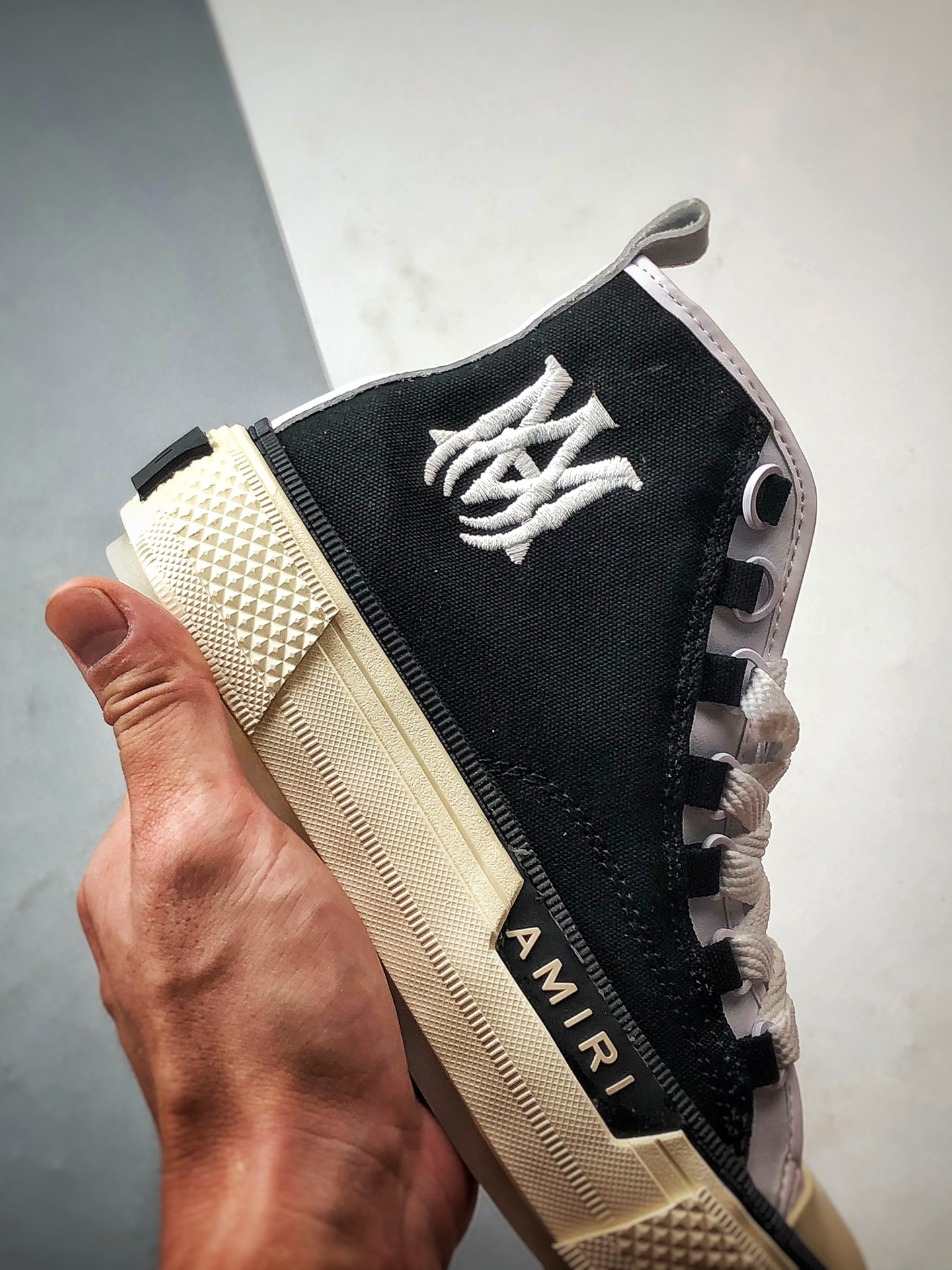 220 AMIRI Ma Court Hi 黑白拼接 埃米尔厚底刺绣复古情侣休闲鞋 AMFOSR1099-004