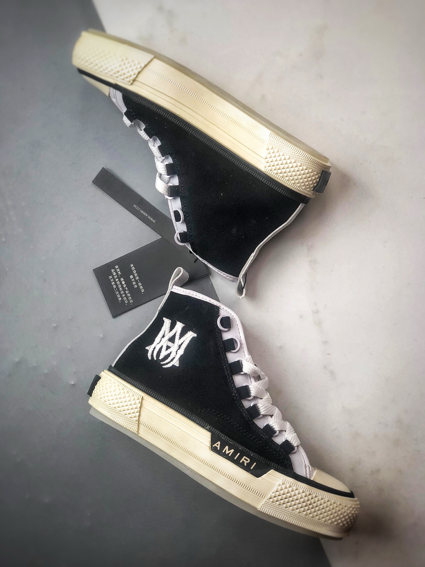 220 AMIRI Ma Court Hi 黑白拼接 埃米尔厚底刺绣复古情侣休闲鞋 AMFOSR1099-004