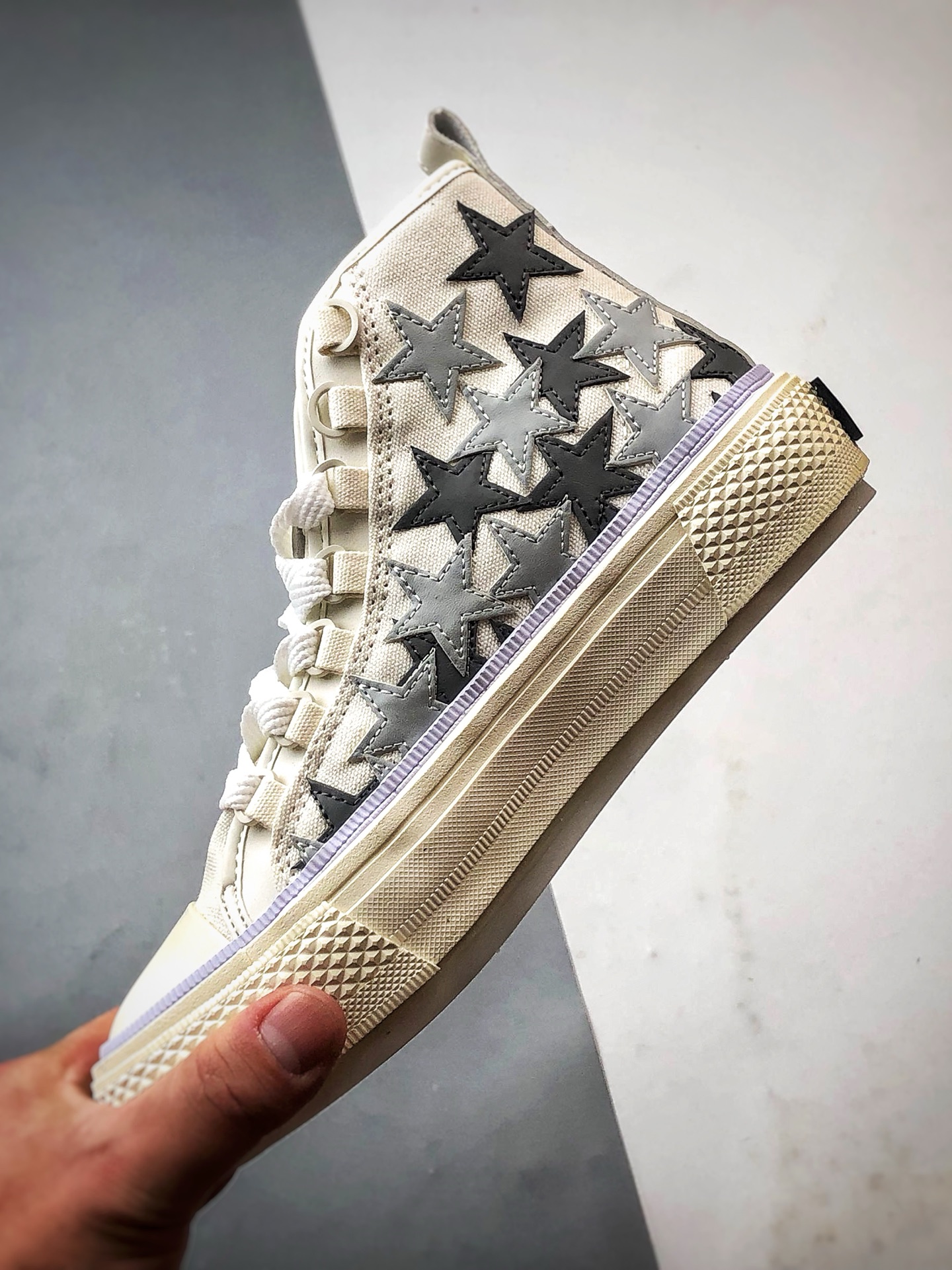 220 AMIRI Court Hi 灰白星星拼接 埃米尔情侣款星星复古休闲滑板鞋 PS24MFS015-030-Chinese UA Cheap High Quatity Brand Clothes Bags handbags Sneakers wholesale wholesaler seller from China Factory suppliers Fashion Clothing Shoes best Quality Beautiful Price 220 AMIRI Court Hi 灰白星星拼接 埃米尔情侣款星星复古休闲滑板鞋 PS24MFS015-030