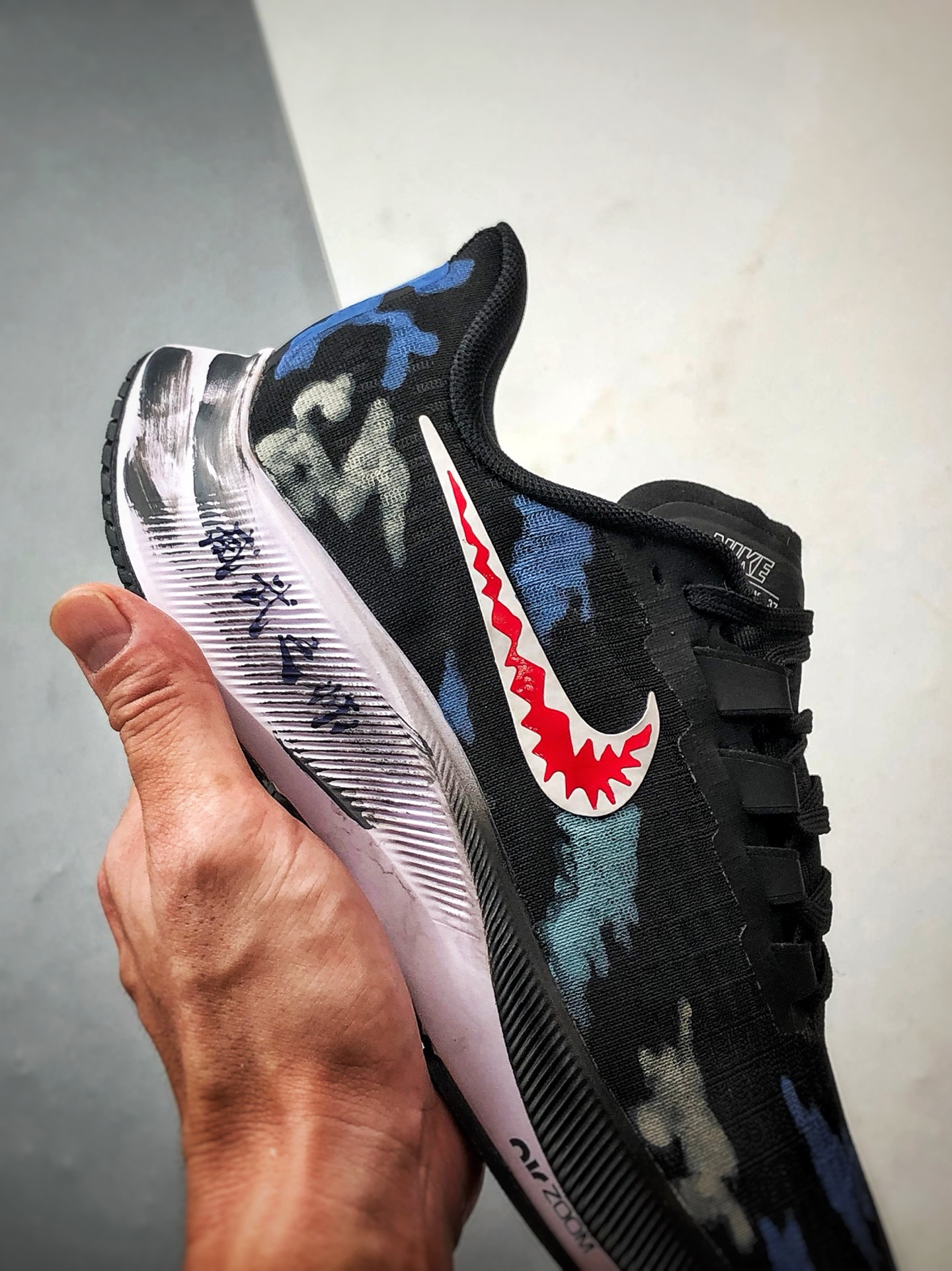 280 定制球鞋 Air Zoom Pegasus 37 威武之师 黑蓝迷彩 潮流简约百搭低帮跑步鞋 BQ9647-200