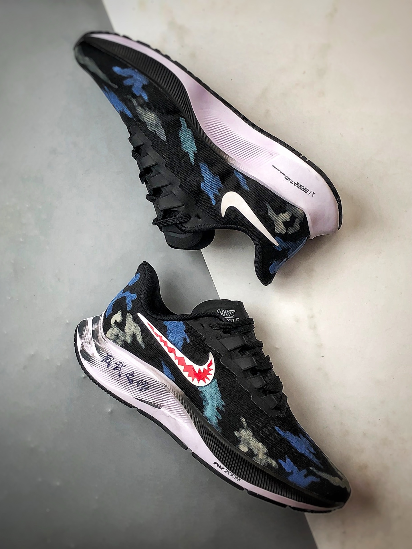 280 定制球鞋 Air Zoom Pegasus 37 威武之师 黑蓝迷彩 潮流简约百搭低帮跑步鞋 BQ9647-200