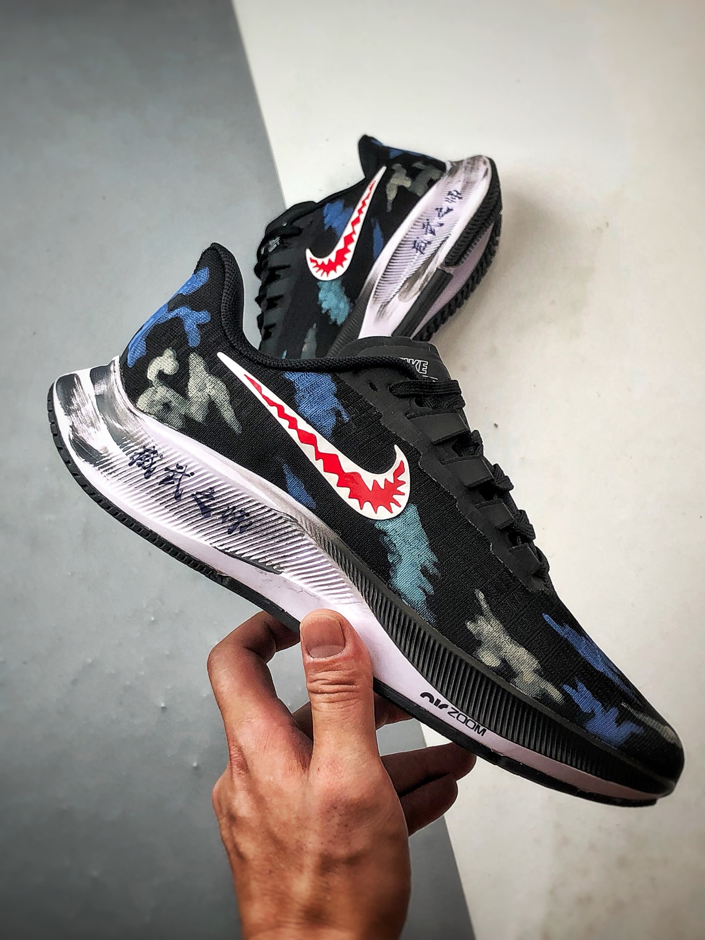 280 定制球鞋 Air Zoom Pegasus 37 威武之师 黑蓝迷彩 潮流简约百搭低帮跑步鞋 BQ9647-200
