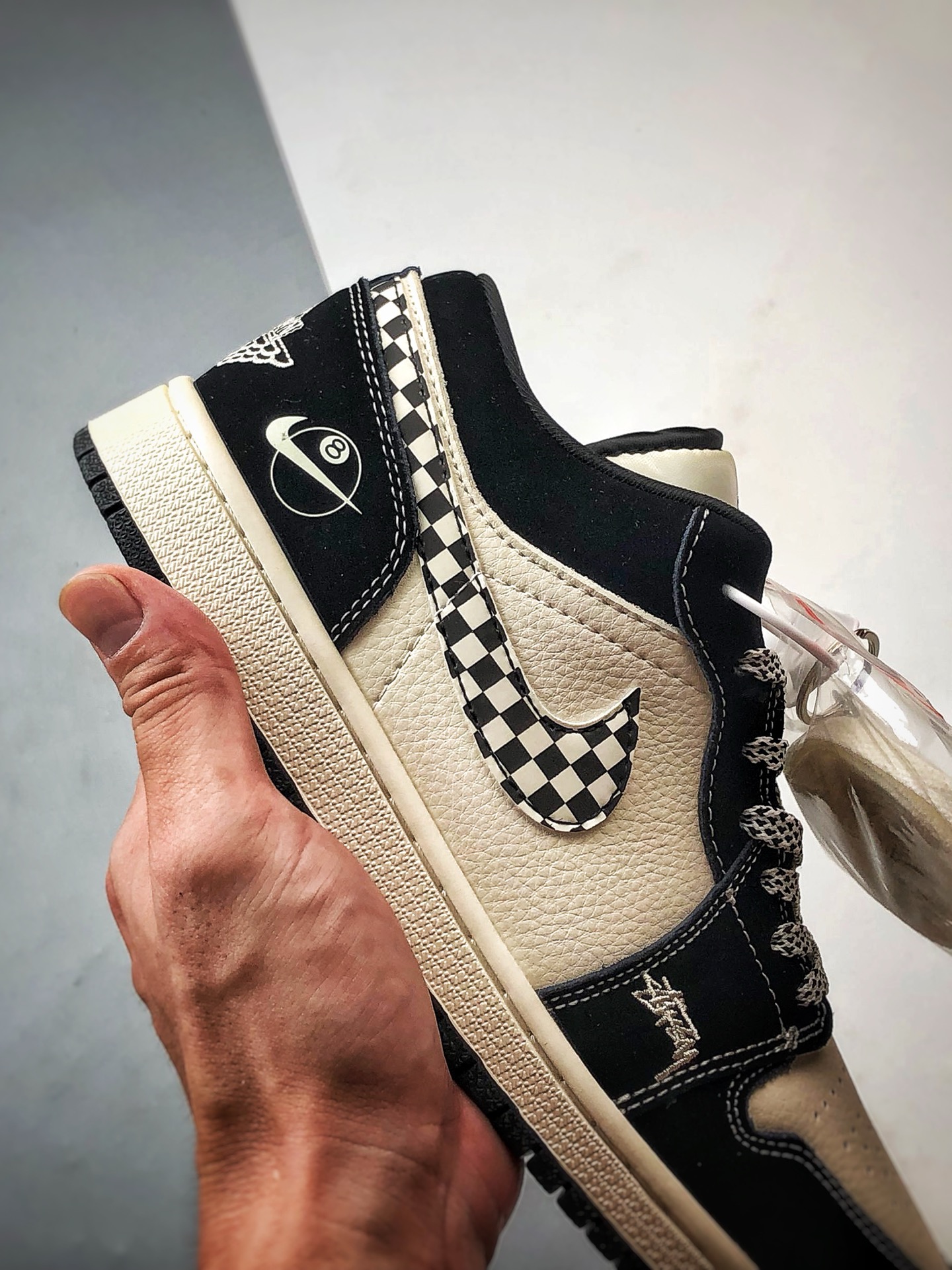 290 Air Jordan 1 Low ”高端定制” 斯图西黑白格子钩 LJ2025-001