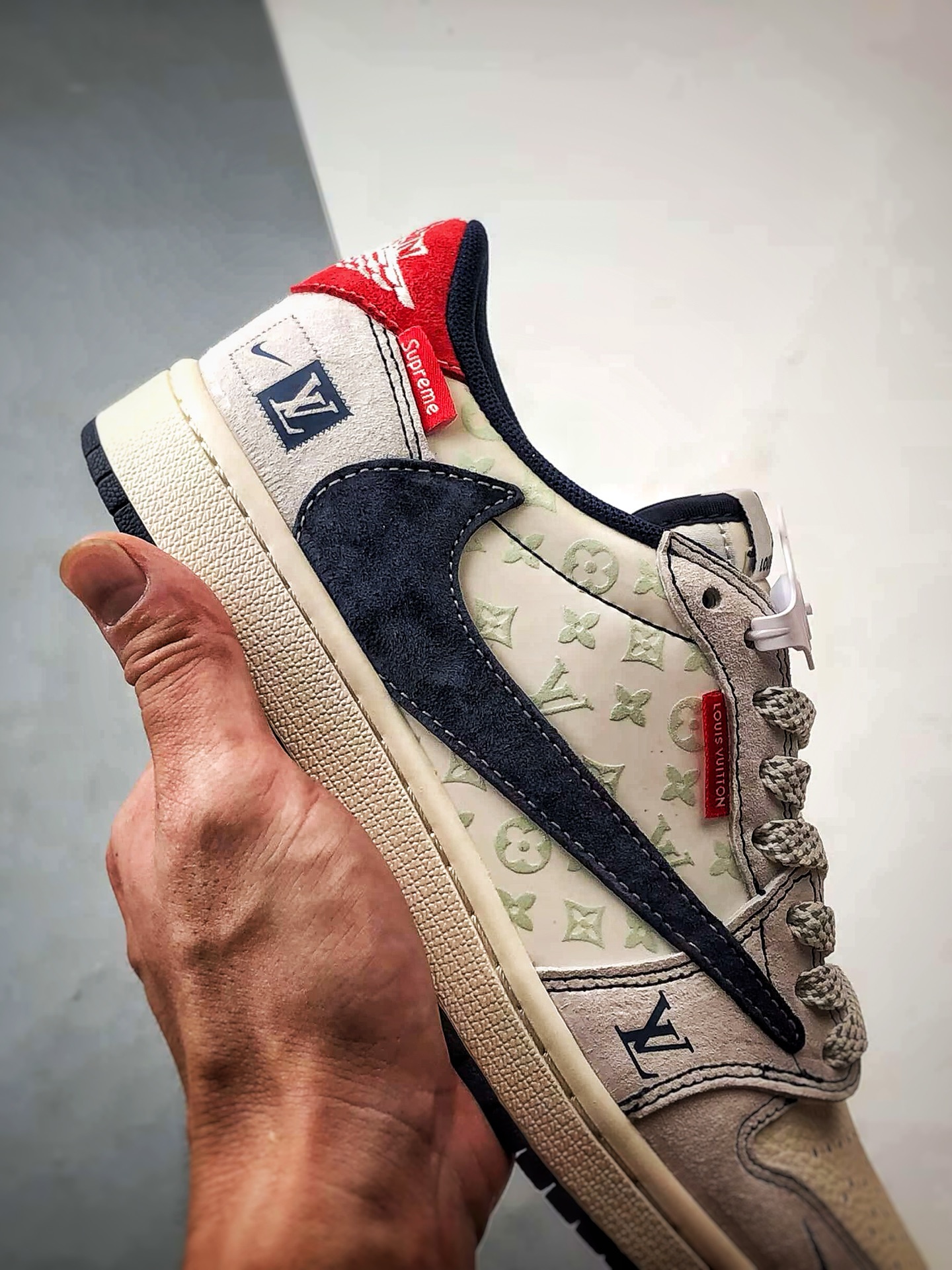 290 Air Jordan 1 Low ”高端定制” LV印花米灰藏蓝倒钩 CX5050-Y15