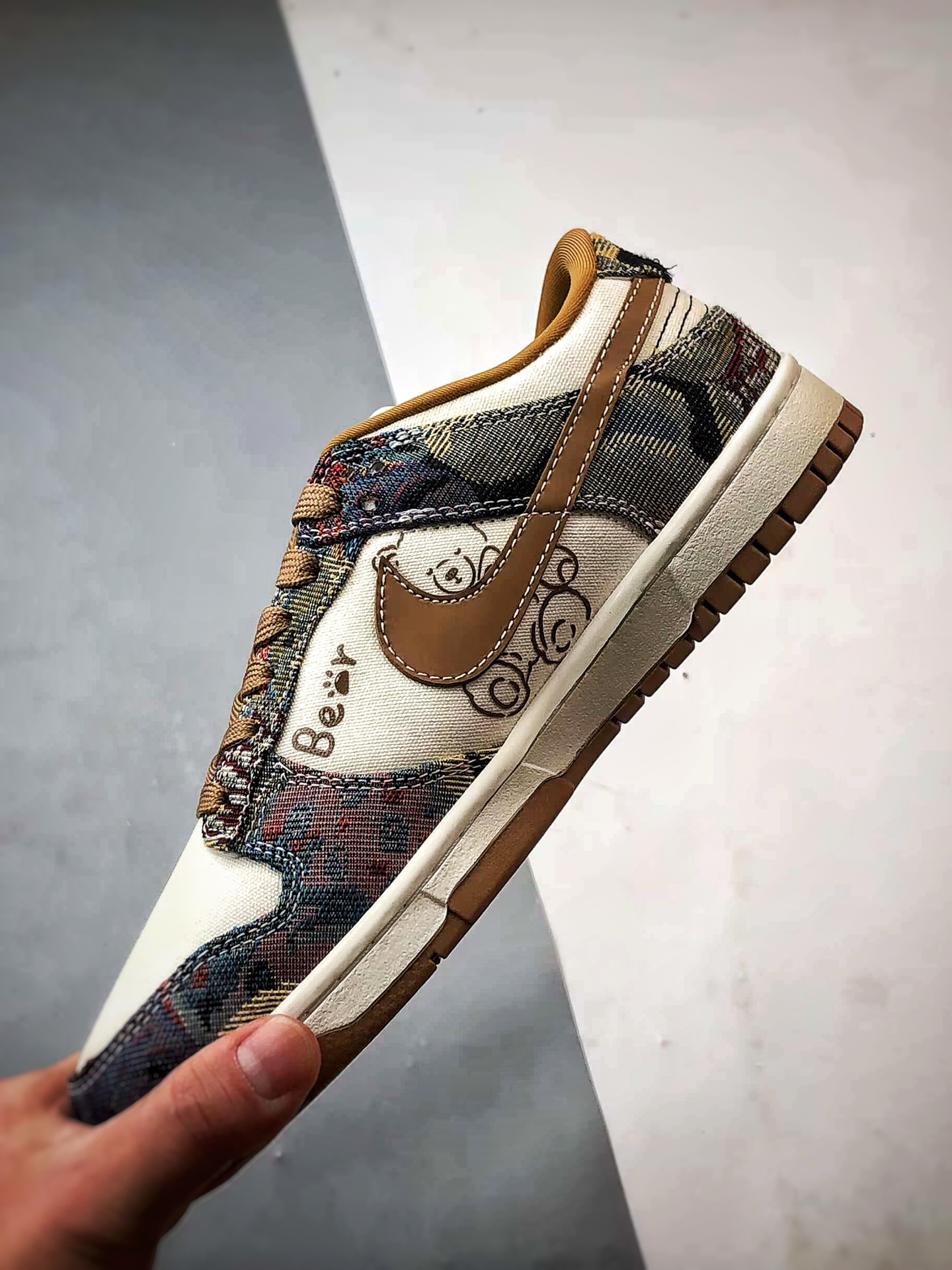 290 NK Dunk Low Retro ”DIY高端定制” 复古织布小熊白棕 低帮休闲运动板鞋 SC0601-459