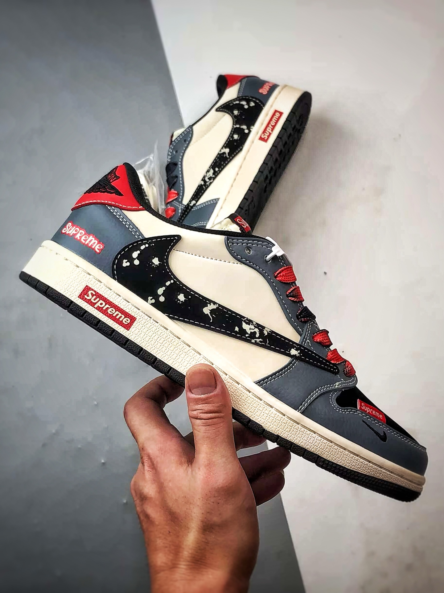 Air Jordan 1 Low ”高端定制” Sup米灰黑红倒钩 QW5088-202