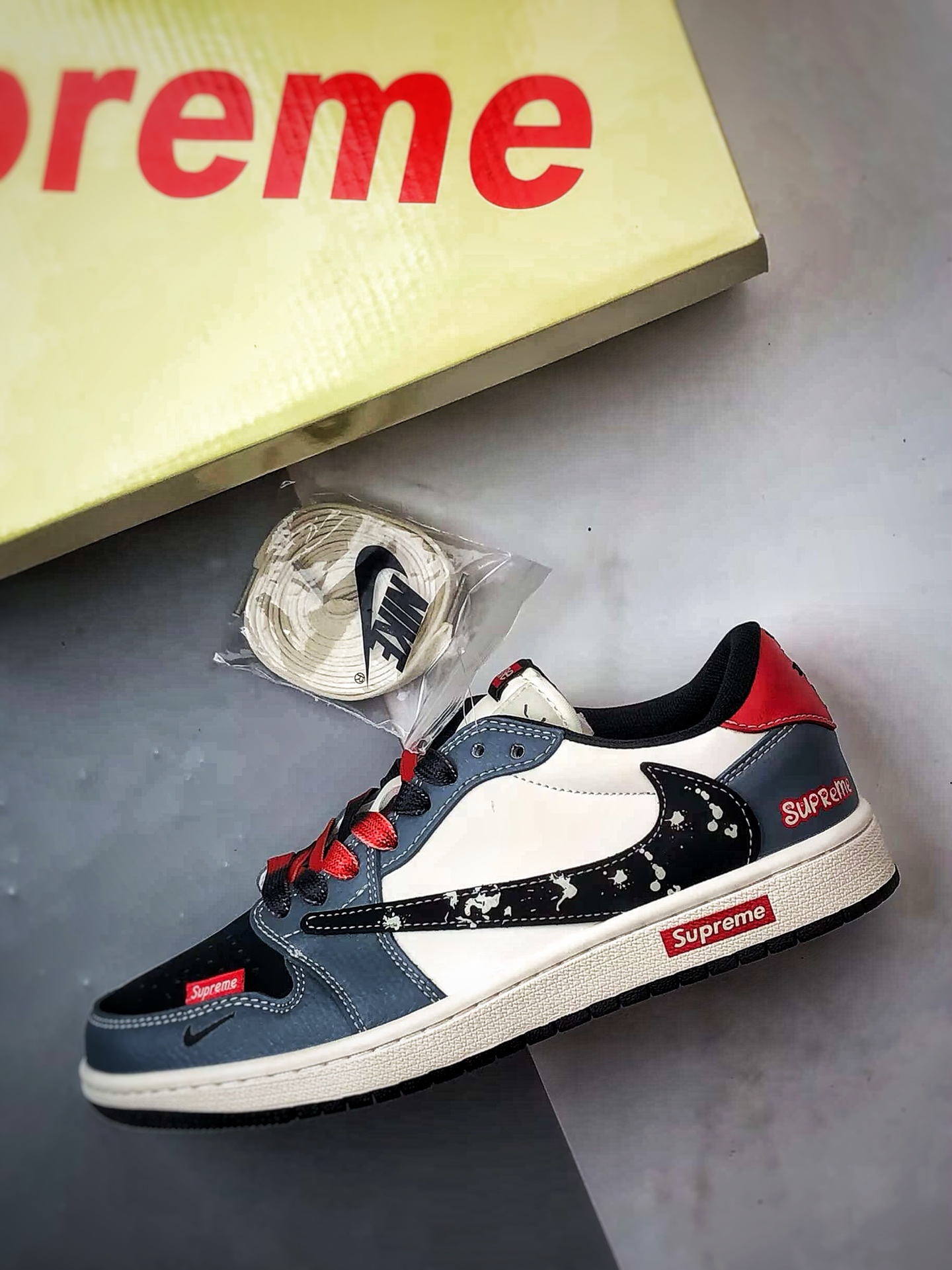 Air Jordan 1 Low ”高端定制” Sup米灰黑红倒钩 QW5088-202