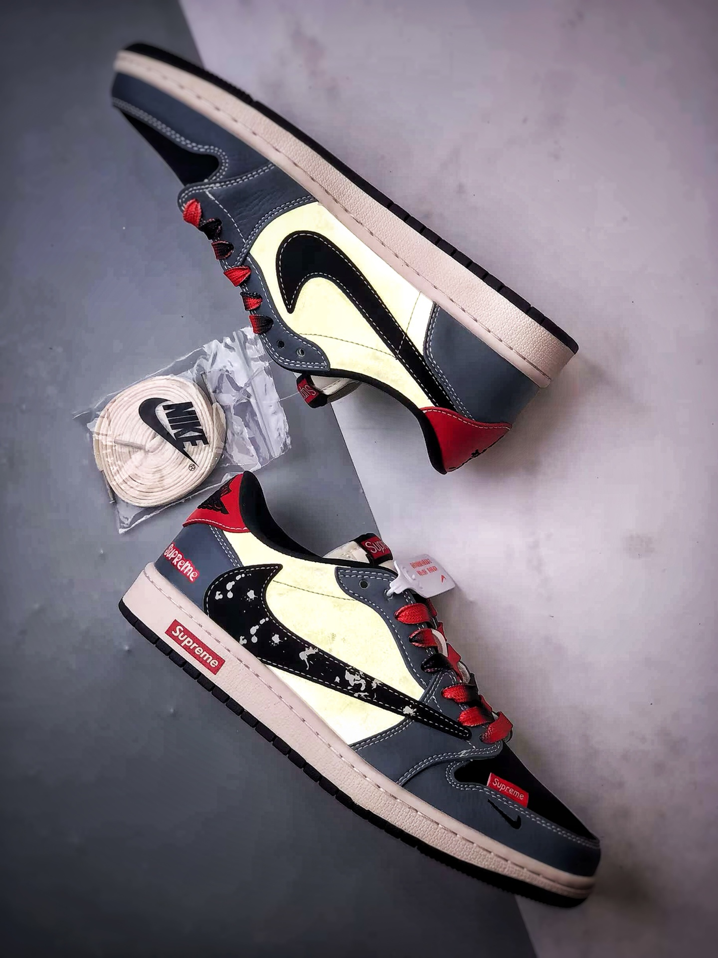 Air Jordan 1 Low ”高端定制” Sup米灰黑红倒钩 QW5088-202