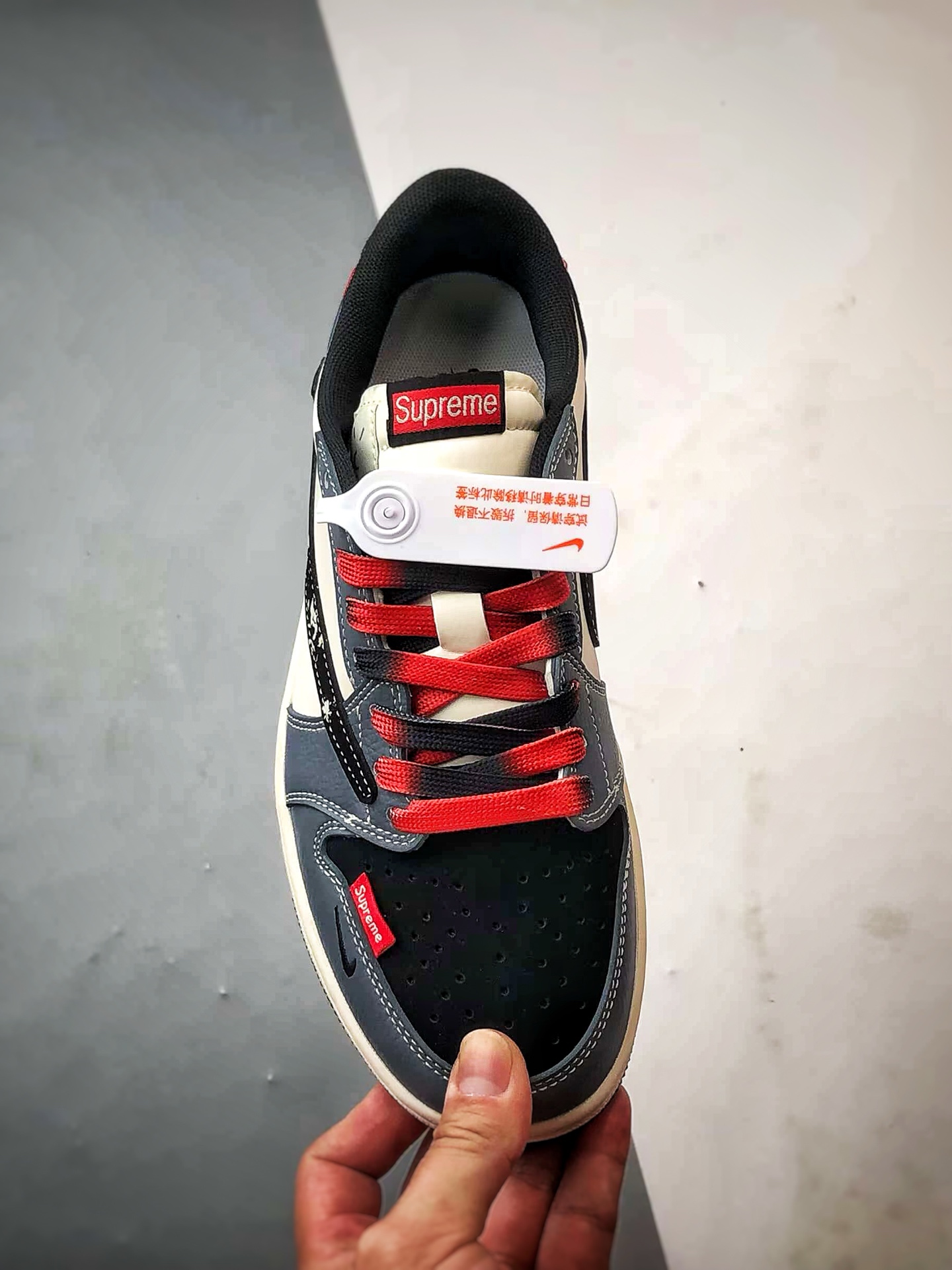 Air Jordan 1 Low ”高端定制” Sup米灰黑红倒钩 QW5088-202