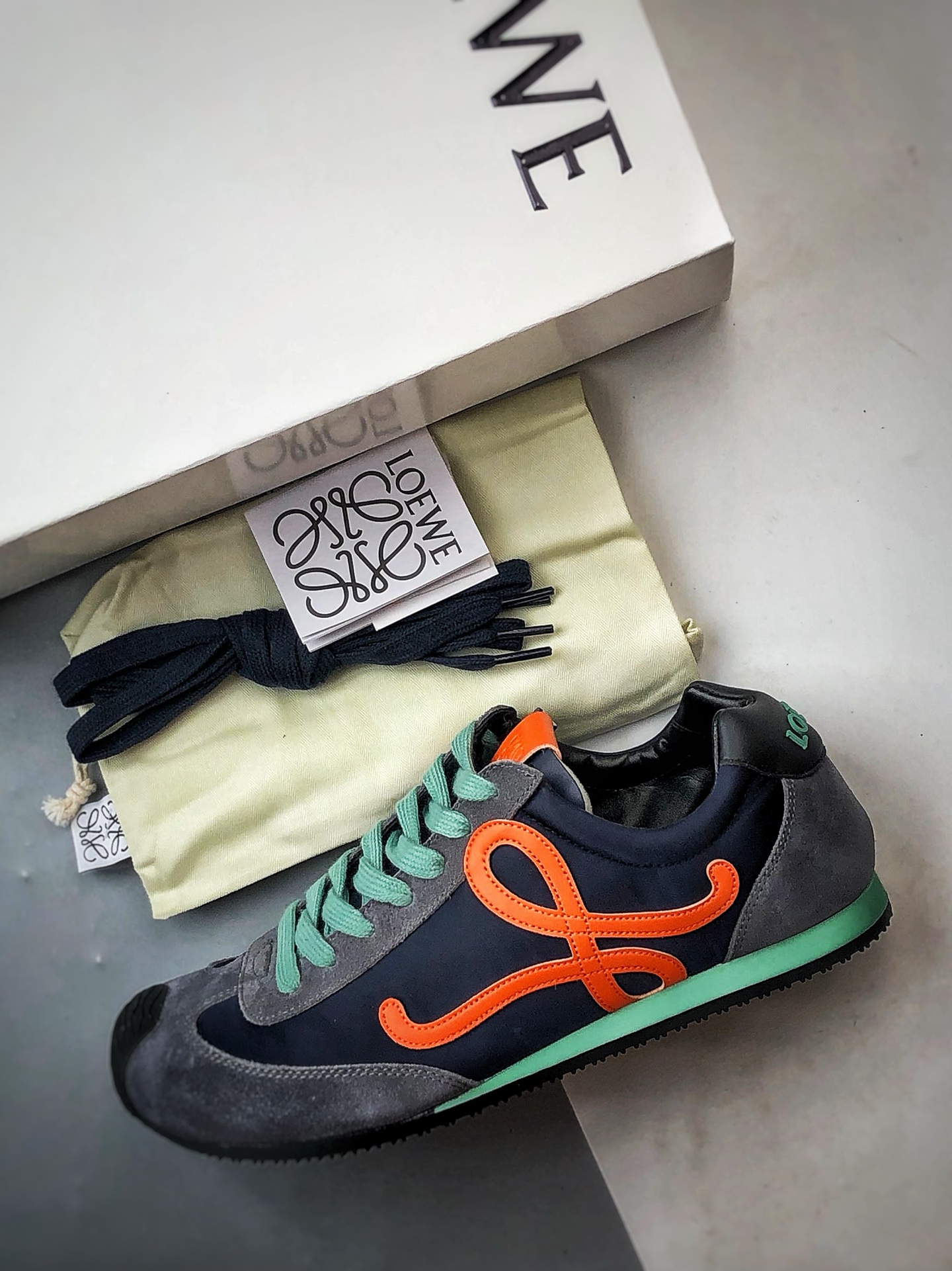 280 Loewe罗意威 Ballet Runner 2.0 灰蓝橙 复古薄底芭蕾舞风百搭运动休闲鞋