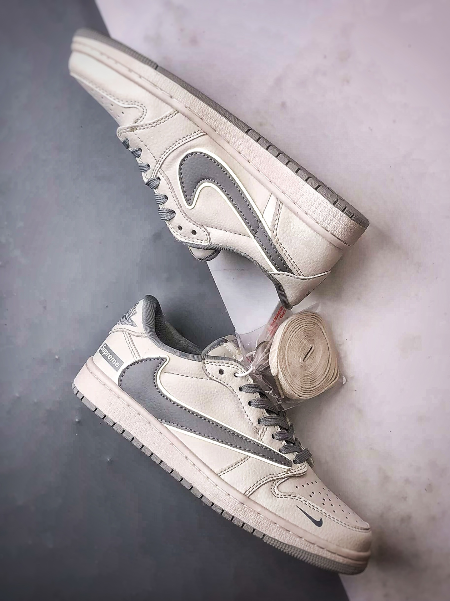 Air Jordan 1 Low ”高端定制” Sup米白灰倒钩 JW1188-155