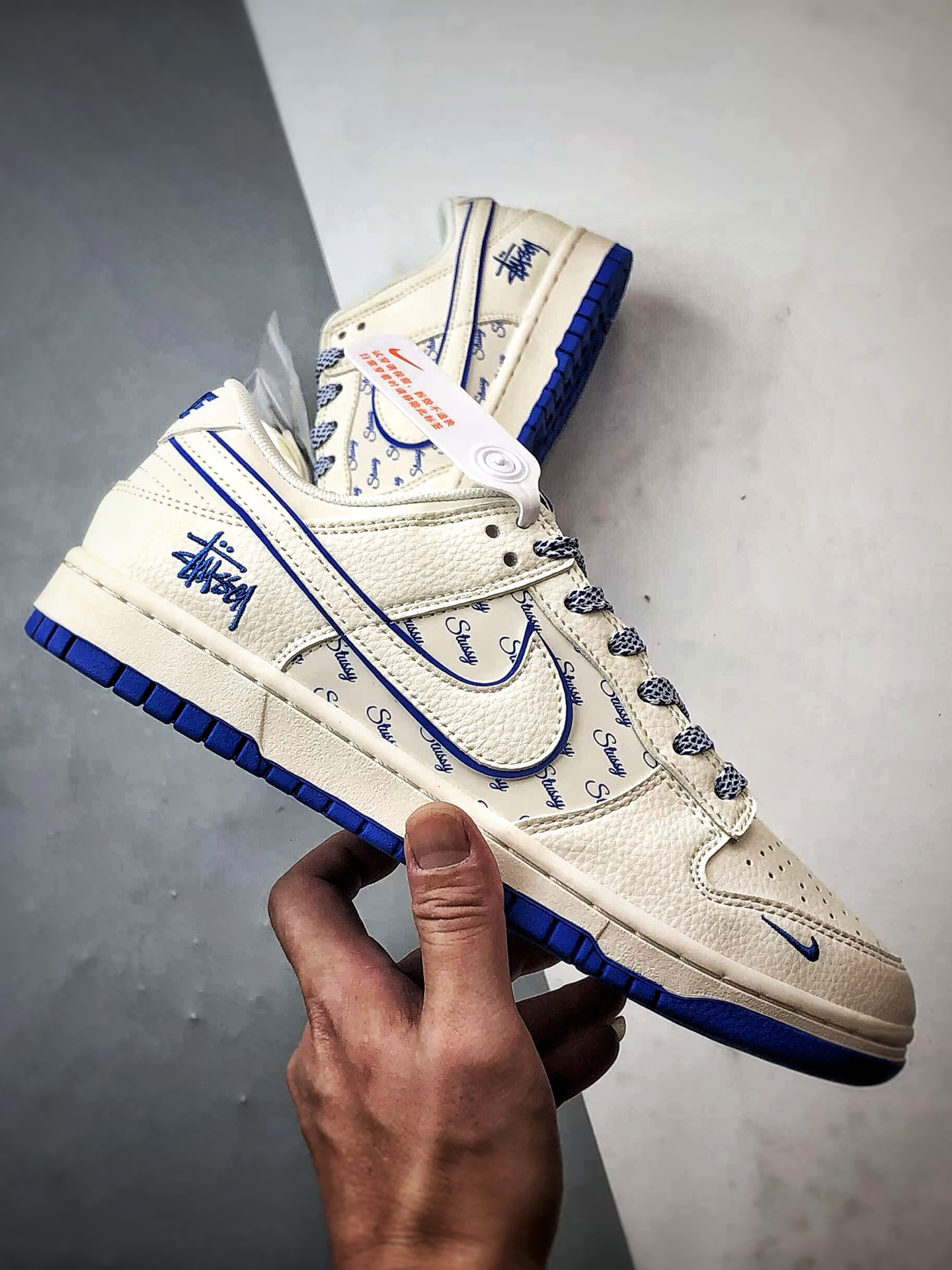 NK Dunk Low Retro ”DIY高端定制” 斯图西印字米白蓝 低帮休闲运动板鞋 JP1628-022