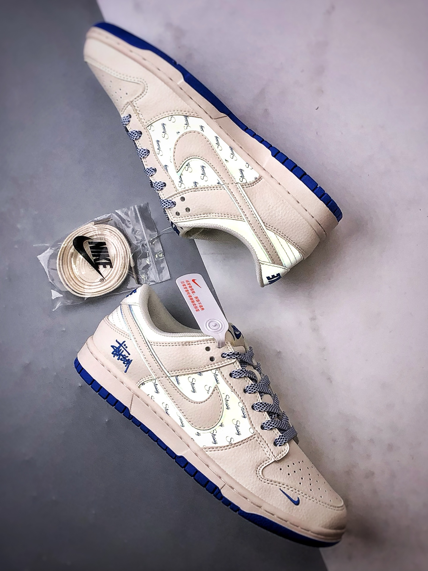 NK Dunk Low Retro ”DIY高端定制” 斯图西印字米白蓝 低帮休闲运动板鞋 JP1628-022