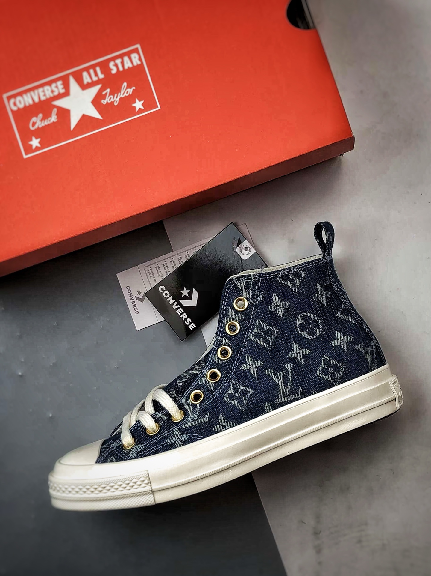 Converse X LV 驴牌 定制联名 丹宁蓝色牛仔高帮防滑耐磨休闲鞋