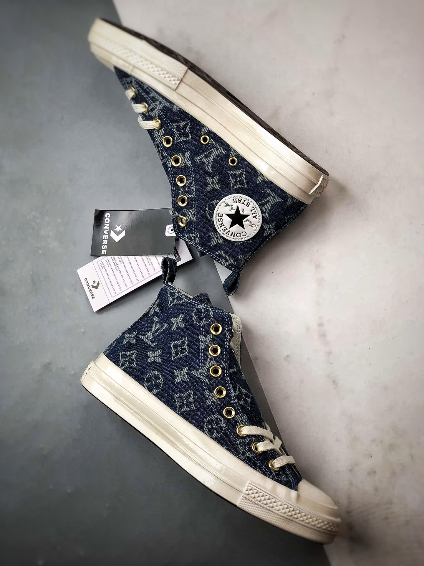 Converse X LV 驴牌 定制联名 丹宁蓝色牛仔高帮防滑耐磨休闲鞋