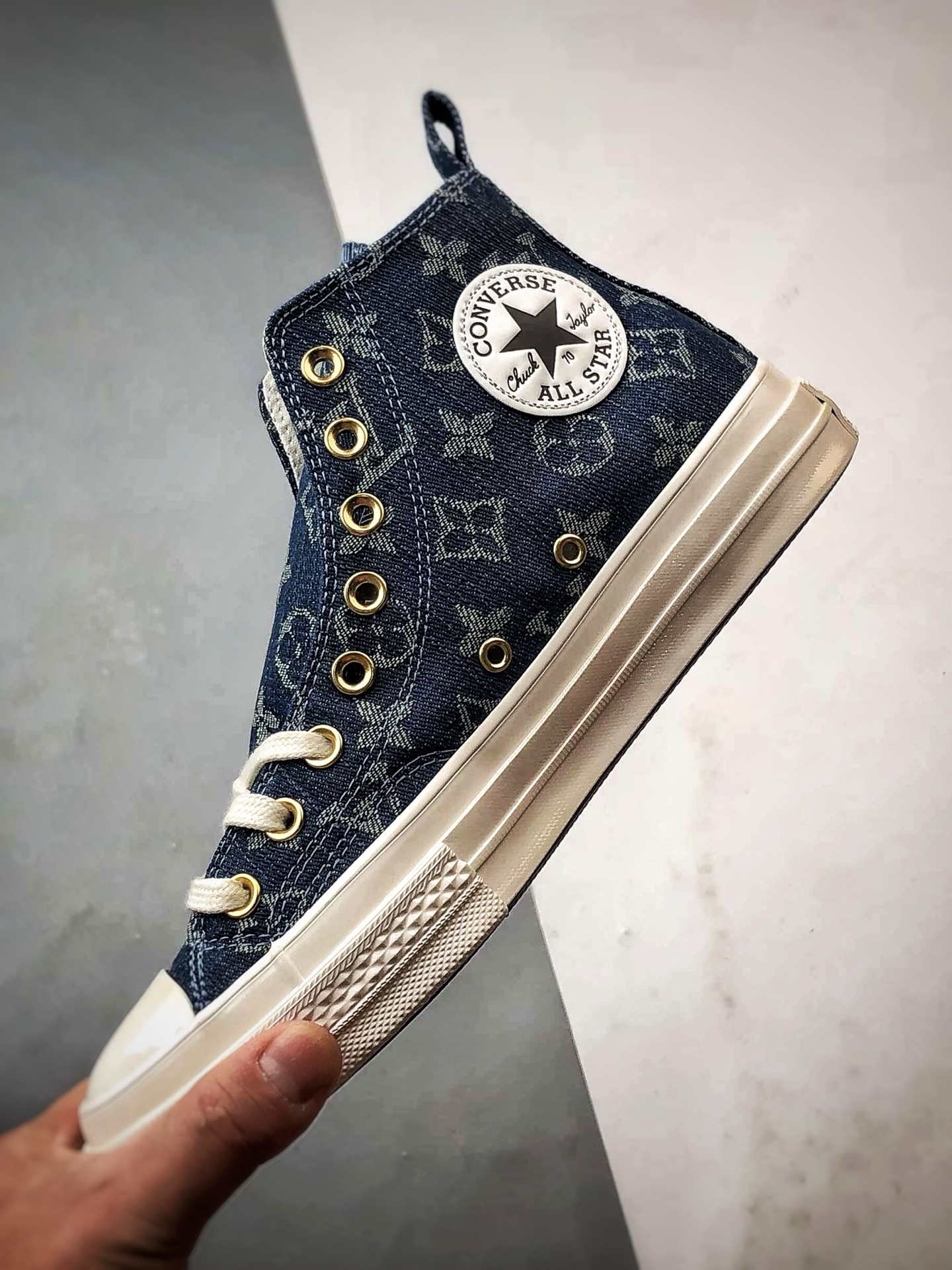 Converse X LV 驴牌 定制联名 丹宁蓝色牛仔高帮防滑耐磨休闲鞋