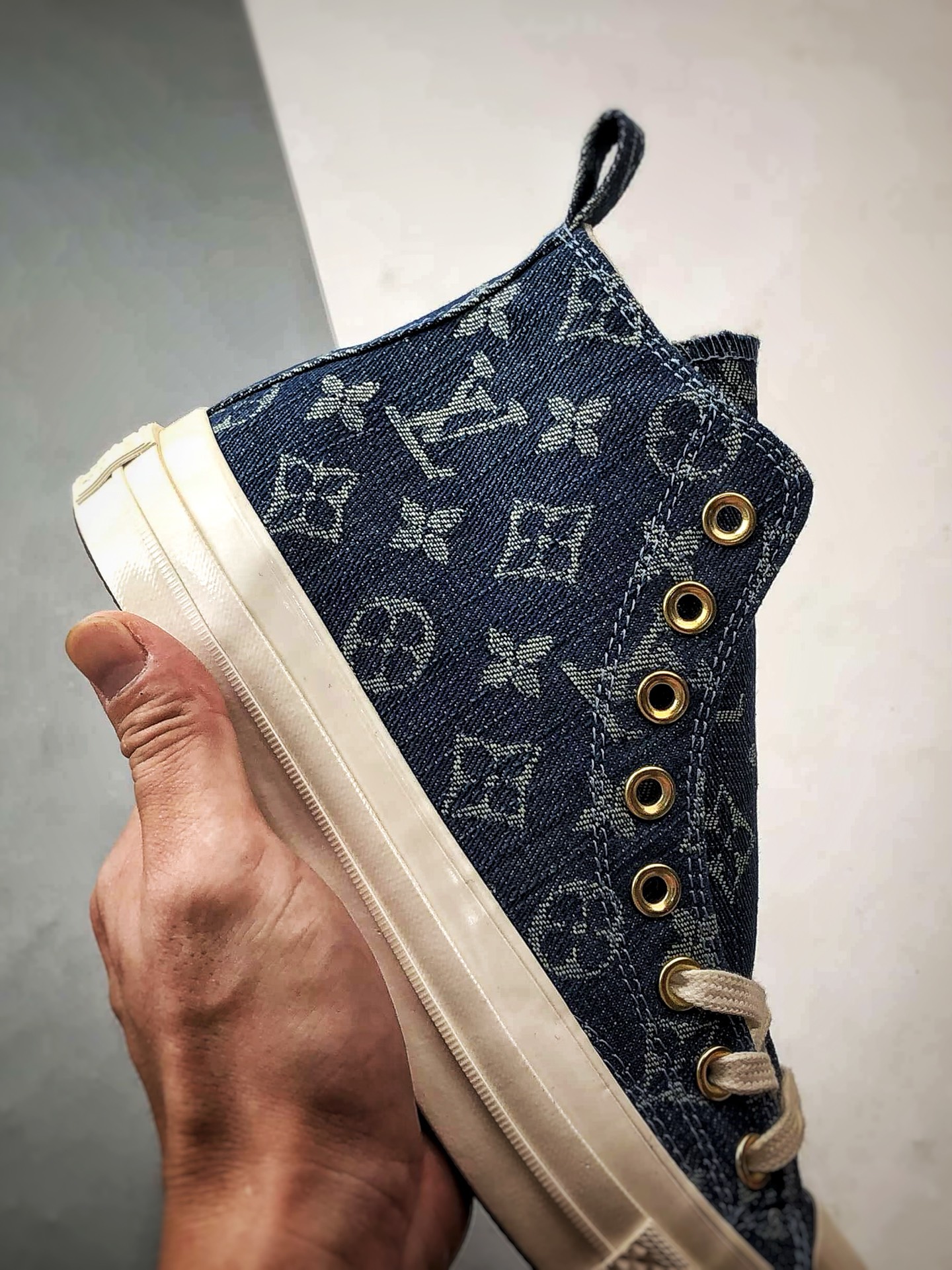 Converse X LV 驴牌 定制联名 丹宁蓝色牛仔高帮防滑耐磨休闲鞋
