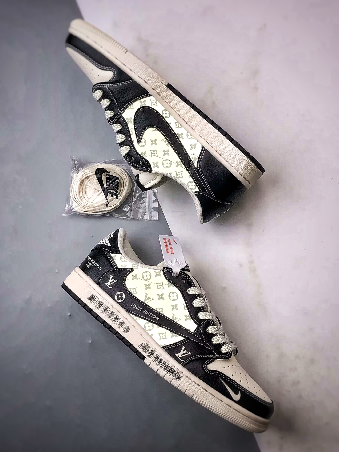 290 Air Jordan 1 Low ”高端定制” LV印花米白黑倒钩 CX5050-Y29