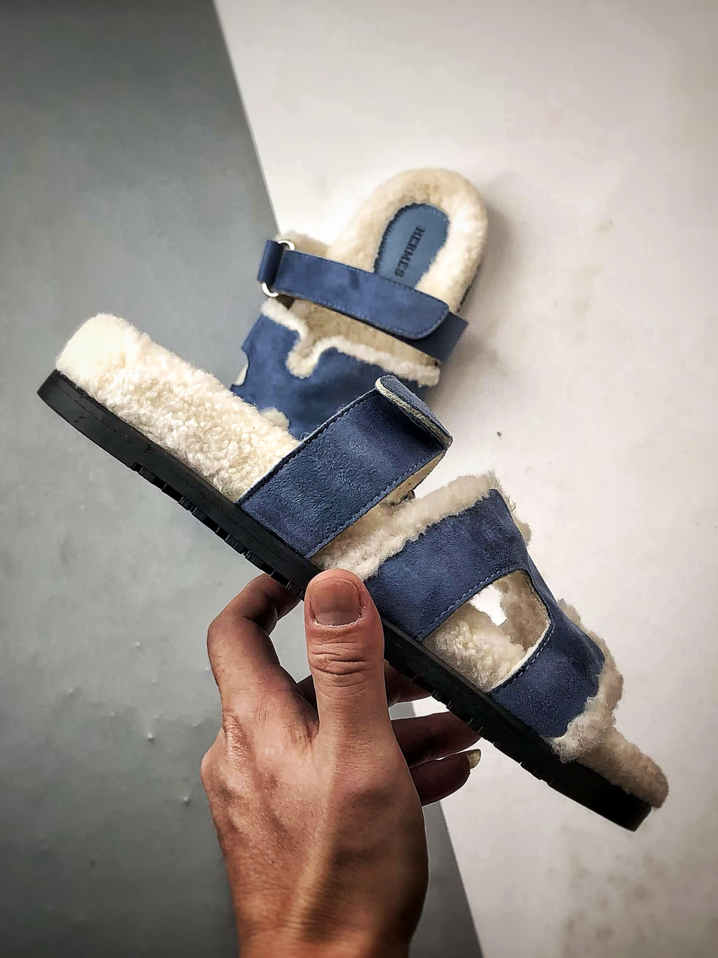 200 Hermes/爱马仕 经典二舅羊毛拖 蓝色 小红书爆款火爆来袭