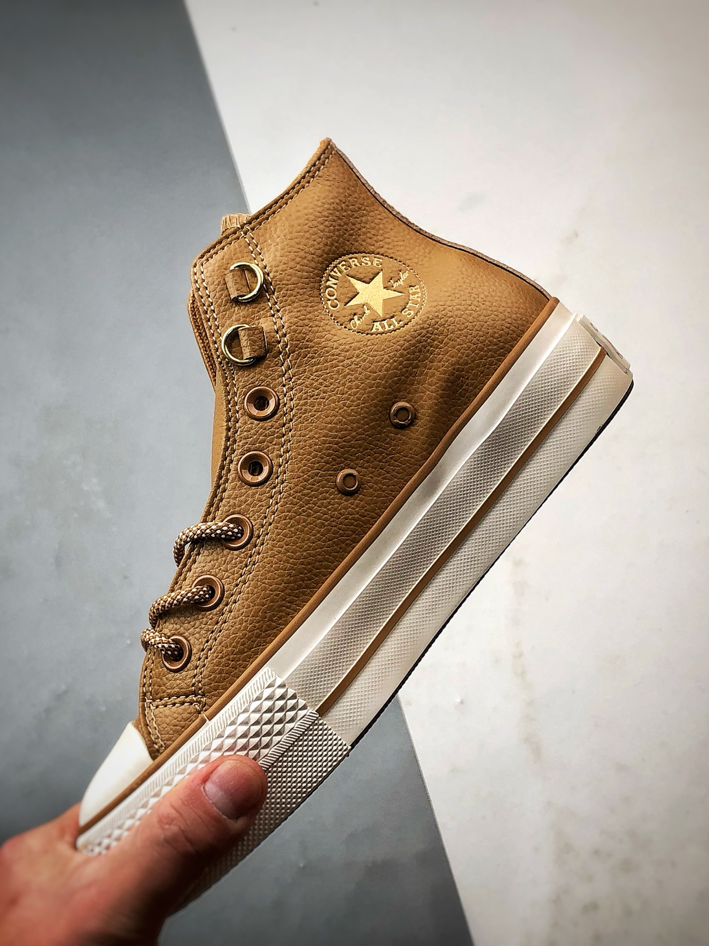 140 Converse All LIFT 棕色 匡威新款 厚底皮面高帮休闲板鞋 A14518C