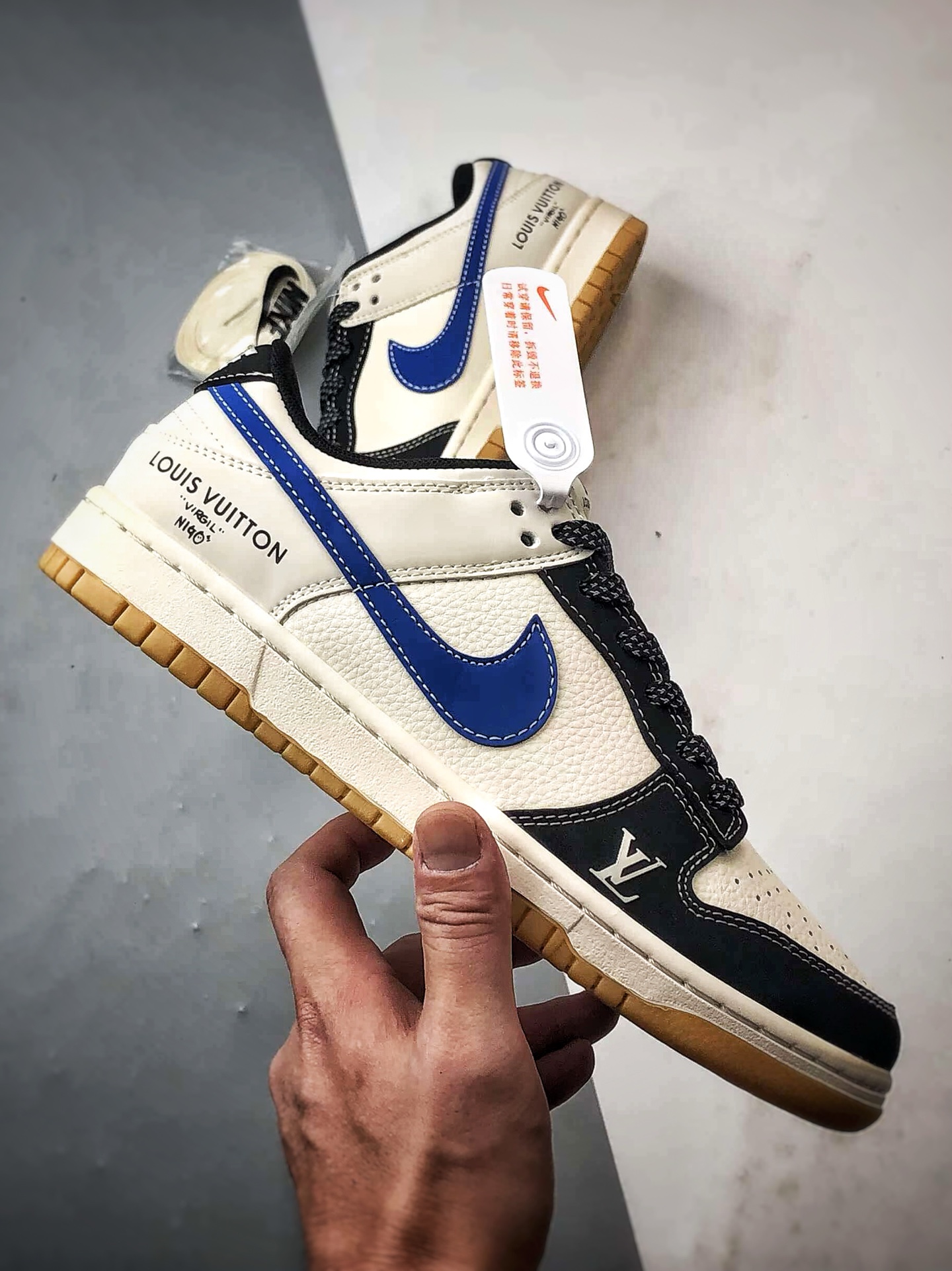 NK Dunk Low Retro ”DIY高端定制” LV黑白蓝钩 低帮休闲运动板鞋 JP1648-003