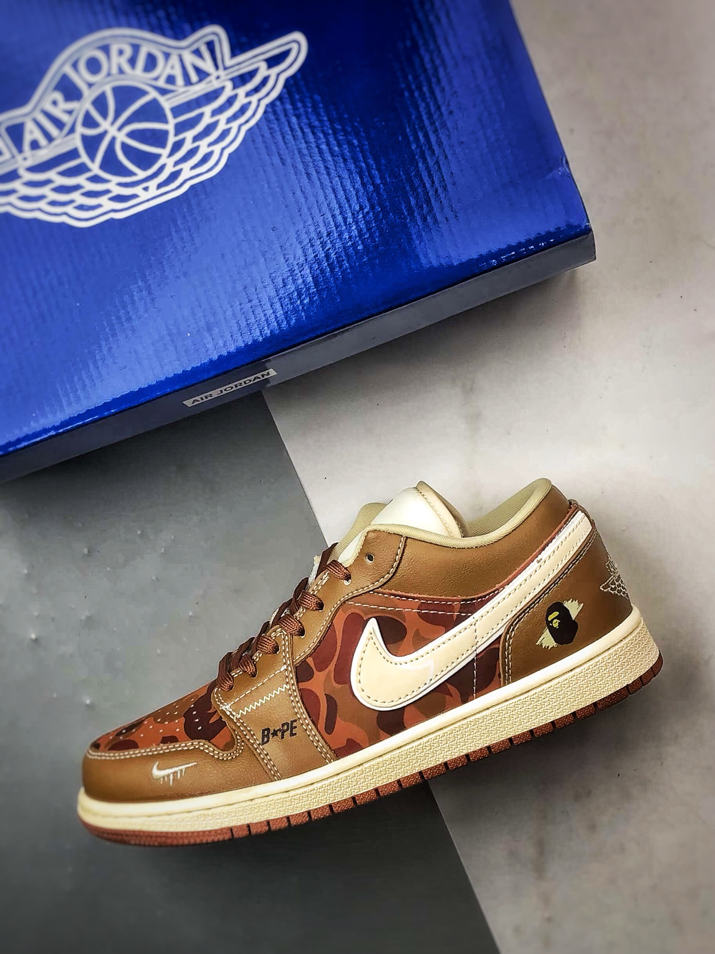 Air Jordan 1 Low ”高端定制” Bape棕黄橙迷彩 QG1988-014